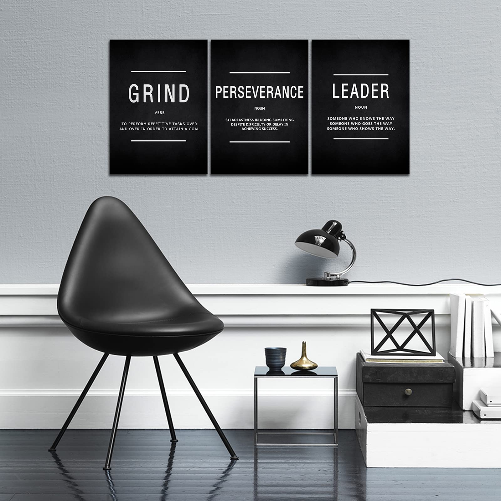 Kawahone Inspirational Grind Wall Art For Home Office Workplace, Perseverance Leader Canvas Quotes Motivate Success Positive Pos