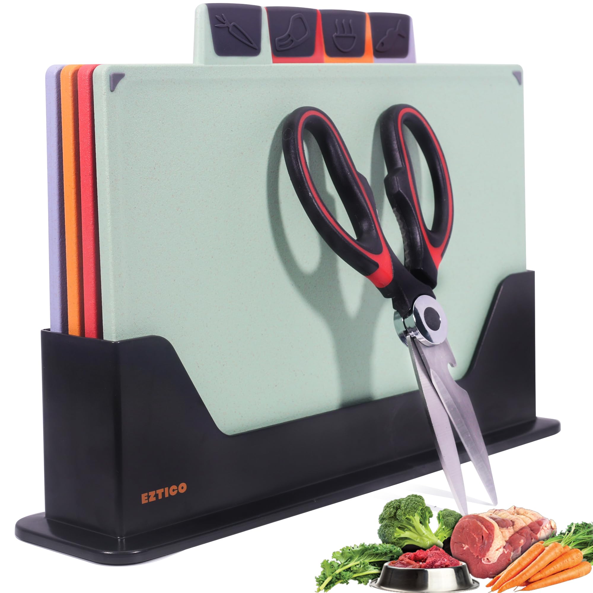 4pcs Plastic Cutting Boards for Kitchen  Tablas para Picar Cocina Set with Cutting Board Stand, NonToxic Chopping Board Kit, D