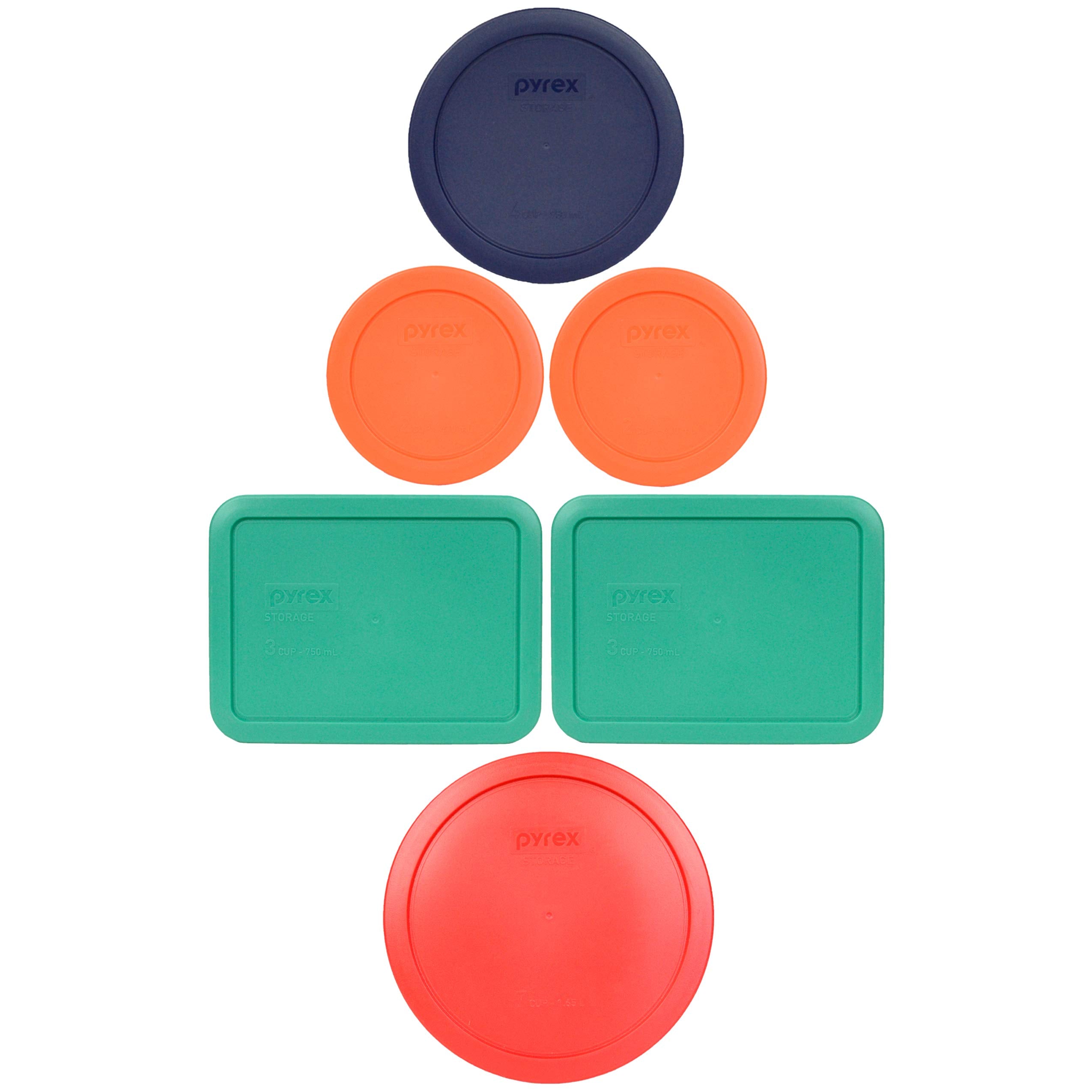 Pyrex (1) 7402-Pc 6/7 Cup Red (2) 7210-Pc 3 Cup Light Green (1) 7201-Pc 4 Cup Blue (2) 7200-Pc 2 Cup Orange Food Storage Lids Ma