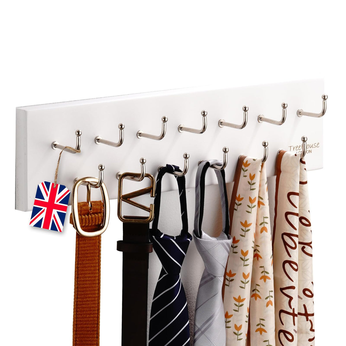 Treehouse Belt Organizer Rack, Holds Over 28 Large Belts, Sturdy Metal & Solid Wood Storage Holder For Closet, Versatile, Wall M