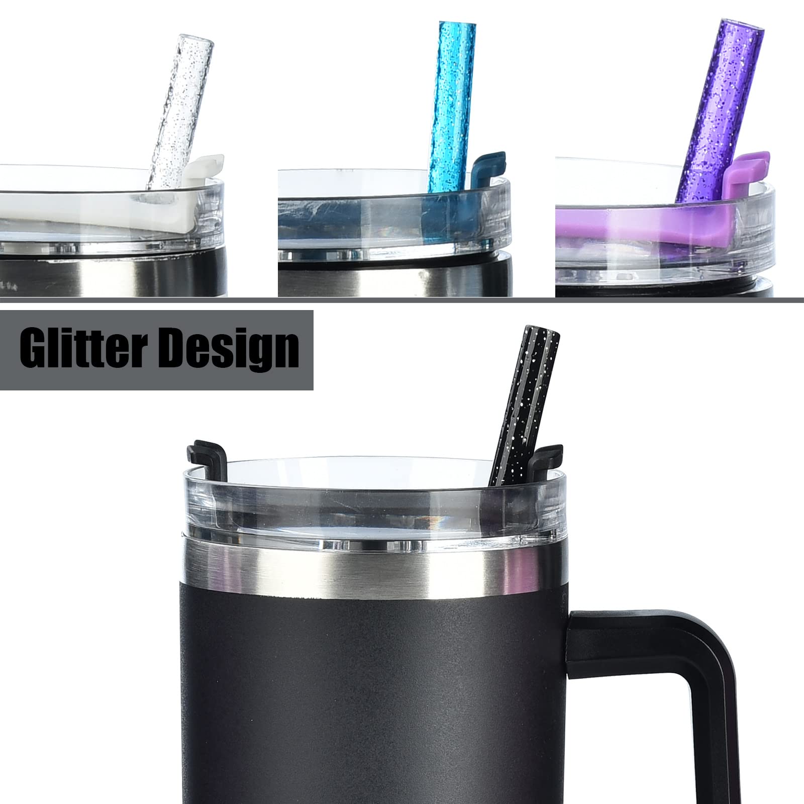 ALINK 10 Pack Color Replacement Straws for Stanley 40 oz 30 oz Tumbler  12 in Long Reusable Plastic Glitter Straws for Stanley Cup Accessories  Half Gallon Jug  Plus 2 Cleaning Brush
