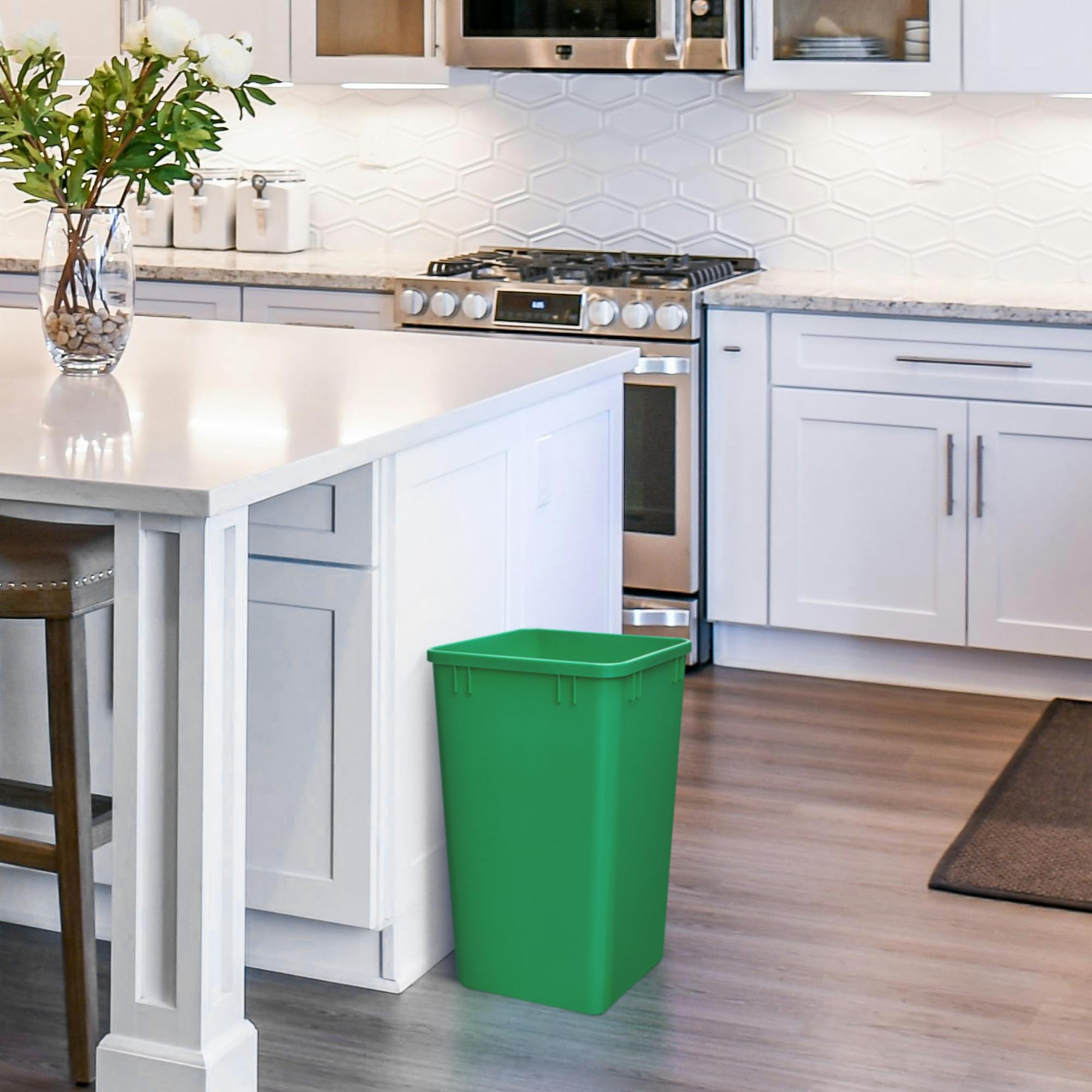 Rev-A-Shelf Polymer Replacement 27 Quart Trash Bin Recycle Waste Garbage Container For Kitchen Cabinet Pullouts, Green, 2 Pack,