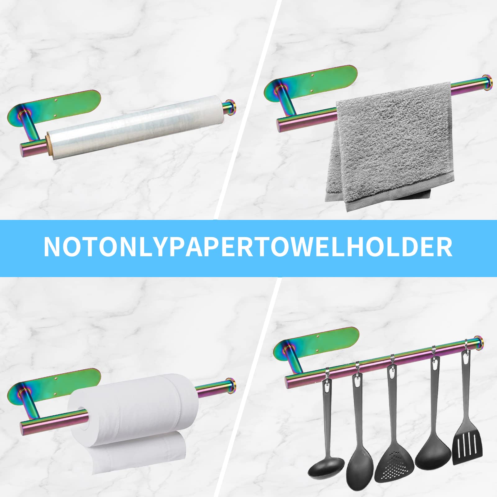 Paper Towel Holder Under Cabinet, Self-Adhesive Or Drilling Rainbow Paper Towel Rack Wall Mount, Sus304 Stainless Steel Paper To