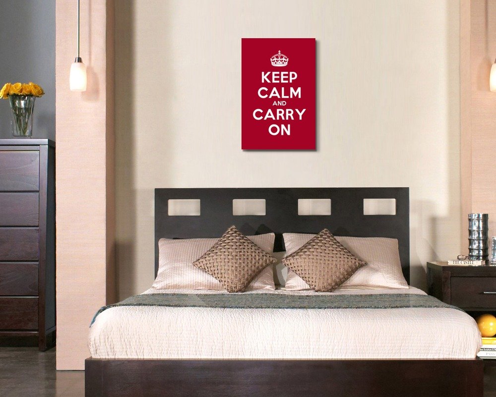 Canvas Wall Art Gallery Wrap Canvas Prints - Keep Calm And Carry On | Stretched Deep Red Canvas Home Art Ready To Hang - 24'' X