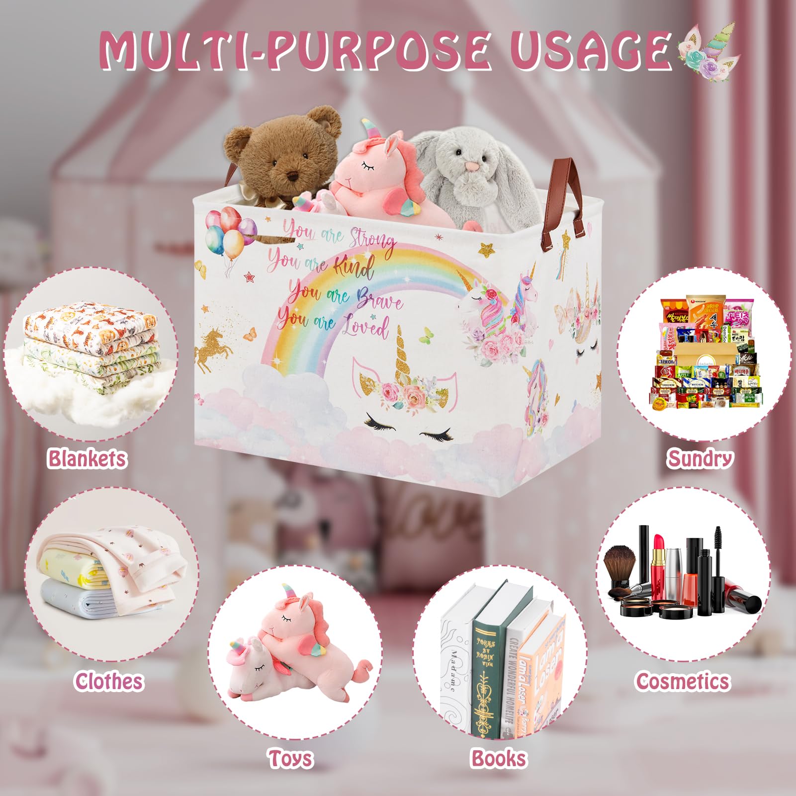 Xhwzof Unicorn Gift Bag Pink Kids Laundry Basket Rainbow Cloud Unicorn Nursery Decor Laundry Hamper ,Room Decor For Girls Bedroo