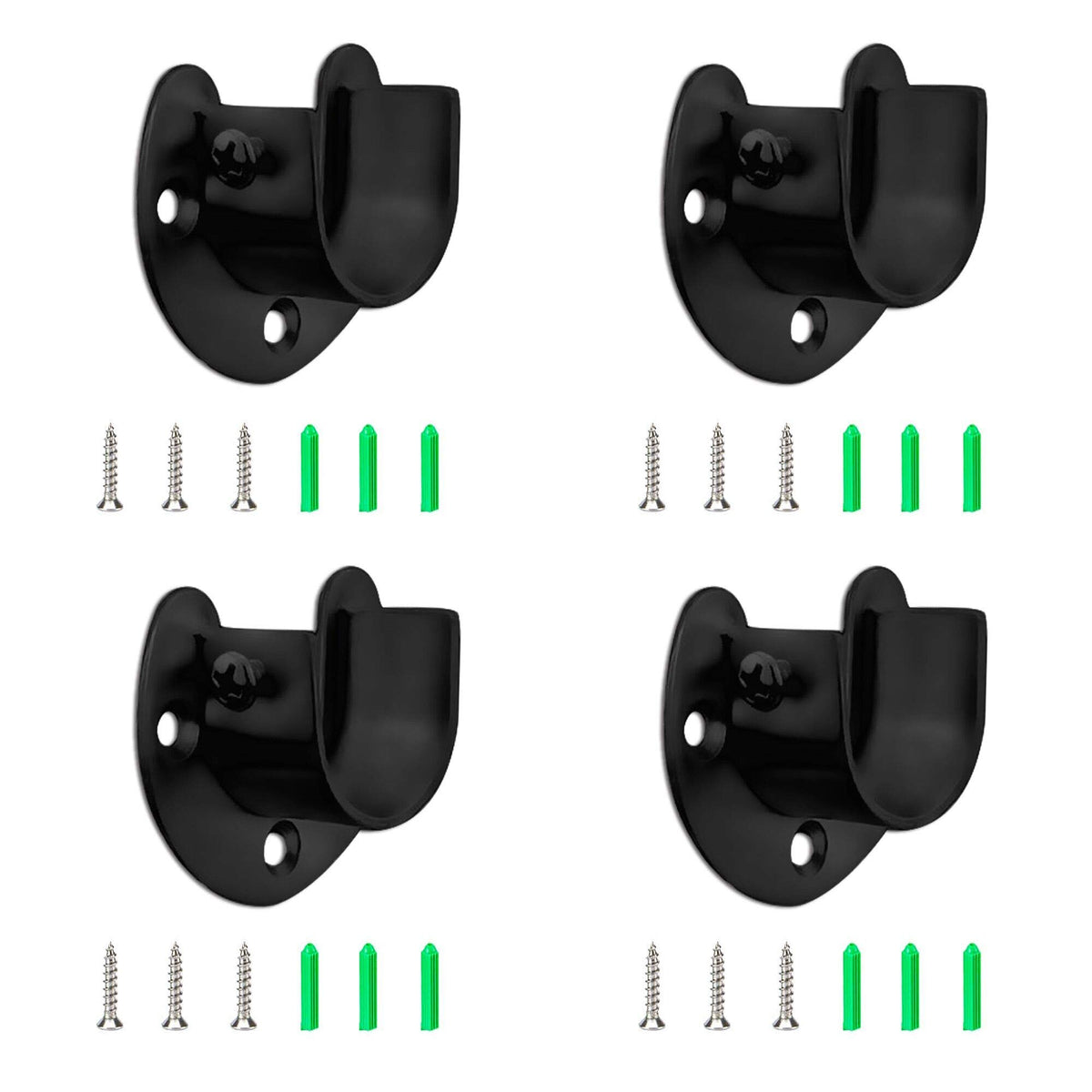 U Shape Shower Rod Holder 4Pcs Curtain Rod Bracket Stainless Steel Closet Rod Holder 1'' & 1-1/4'' Diameter Heavy Duty Pole Flan
