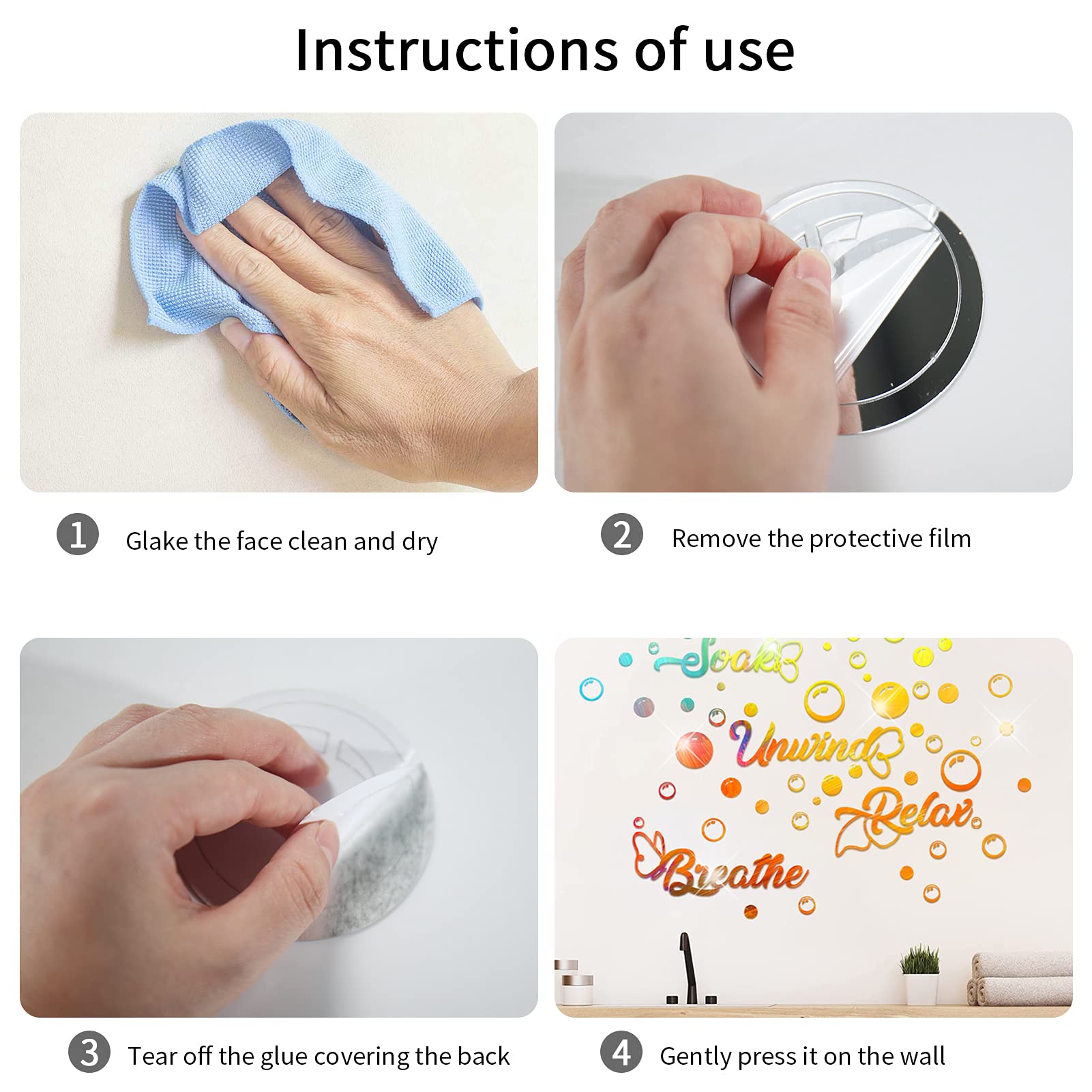 60 Pieces 3D Acrylic Mirror Wall Stickers Decor, Bathroom Diy Removable Mirror Wall Decals Sticker Decor Circle Bubbles For Bath