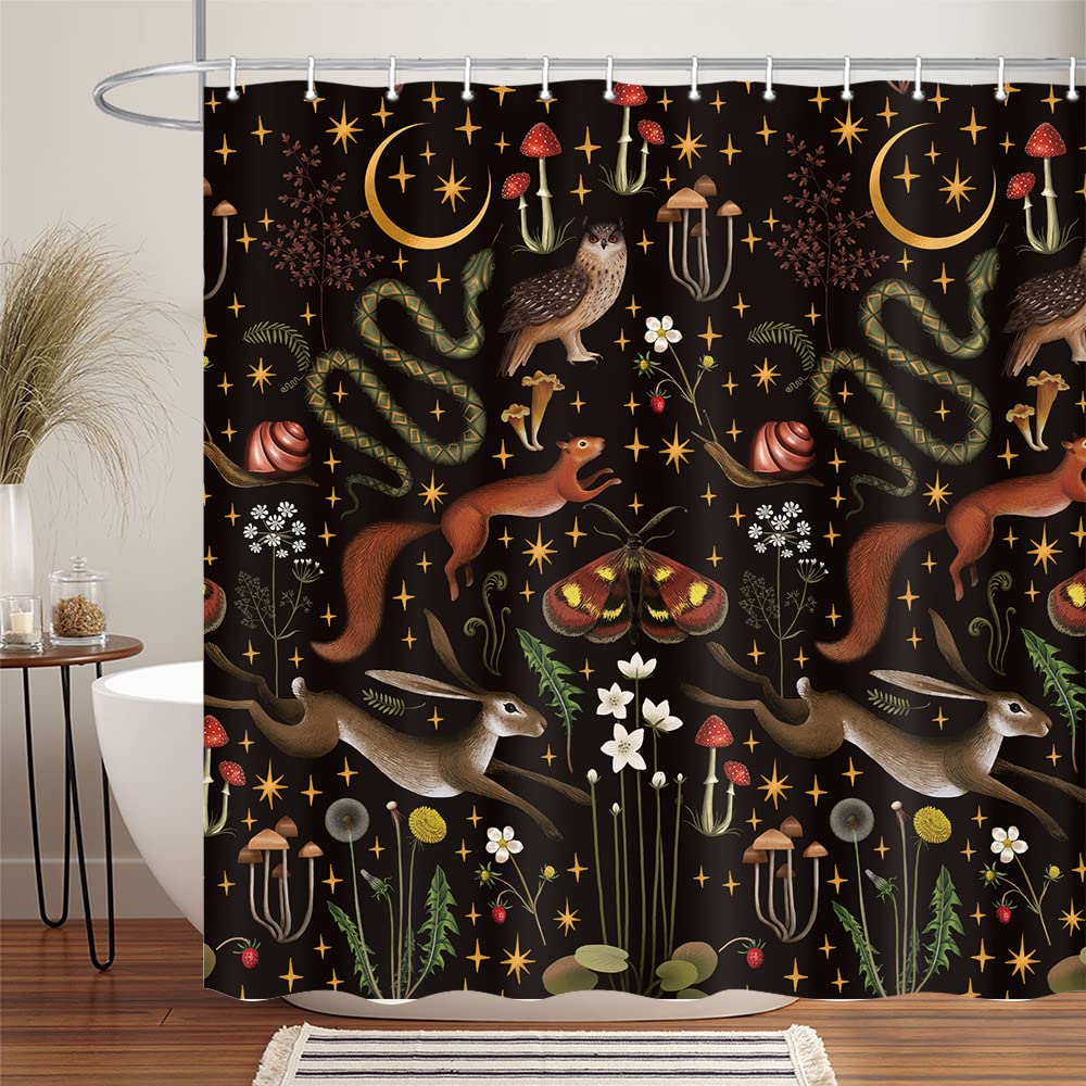 Fairy Rustic Forest Shower Curtain For Bahtroom, Country Woodland Wild Animals Butterfly Mushroom Set Hunting Shower Curtain, Fa