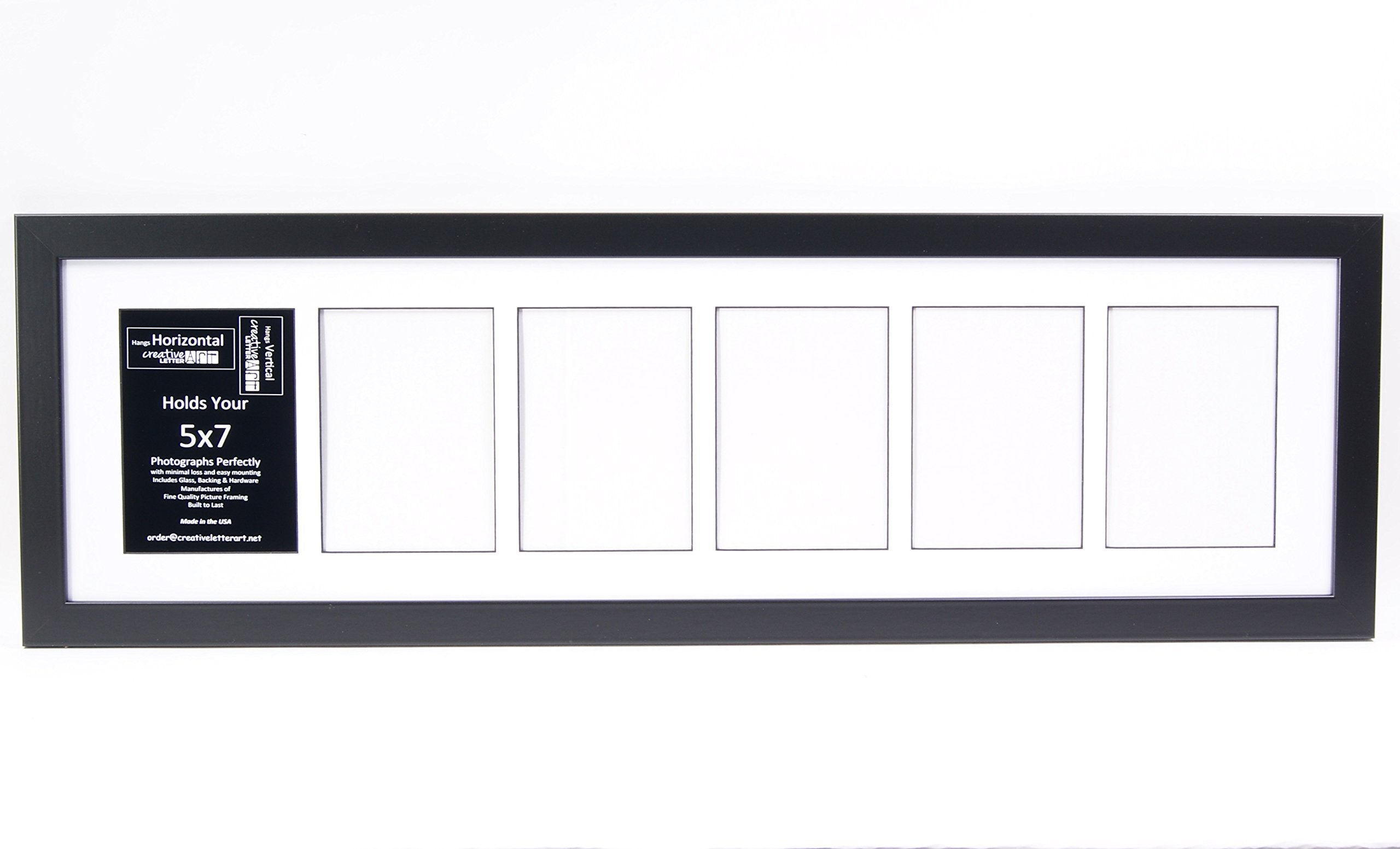 Creative Letter Art 6 Opening Glass Face Black Picture Frame to hold 5 by 7 inch Photographs including 10x36-inch White Mat Coll