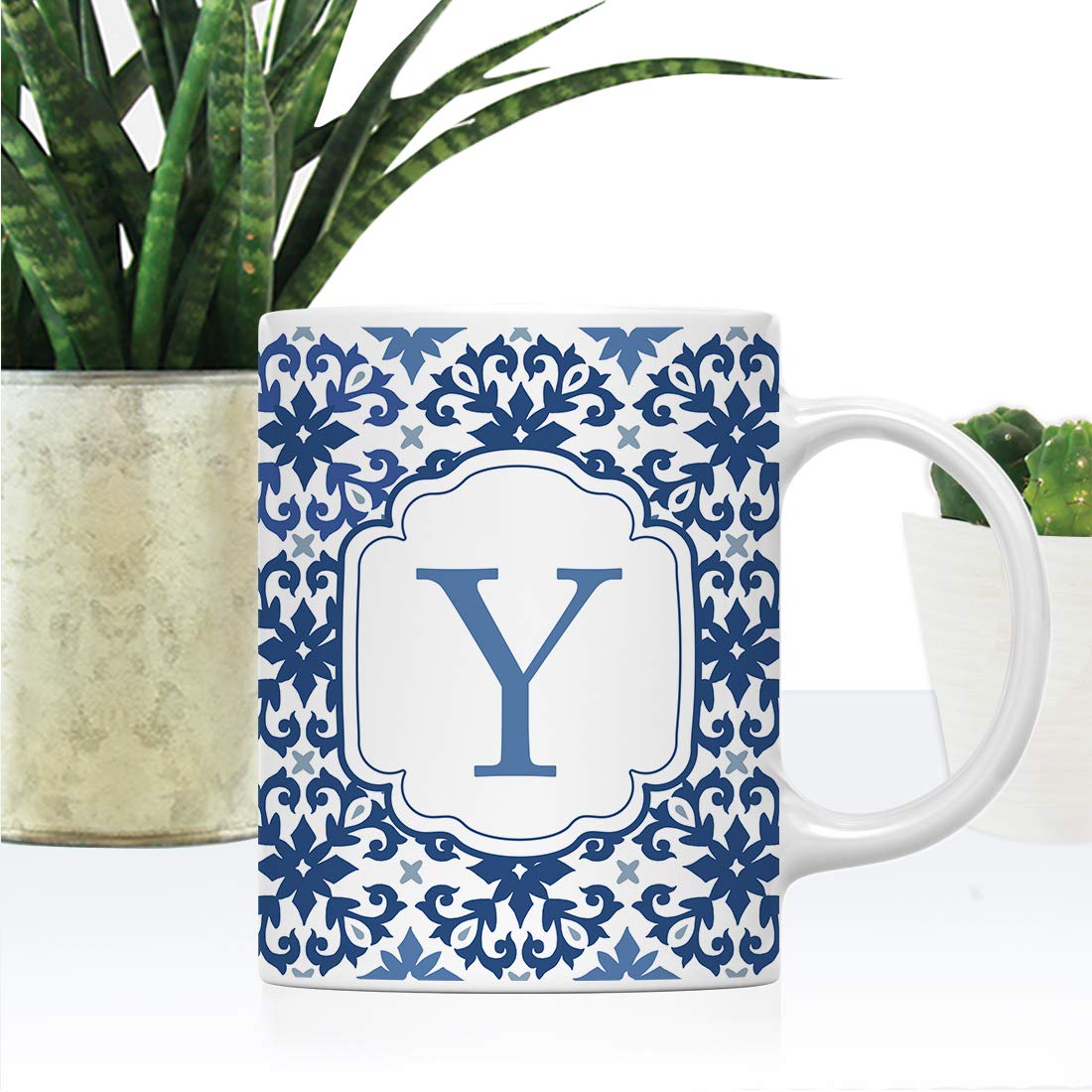 Andaz Press 11oz. Ceramic Coffee Tea Mug Gift, Moroccan Monogram Initial Letter Y, 1-Pack, for Her, Birthday Christmas Ideas, Mo