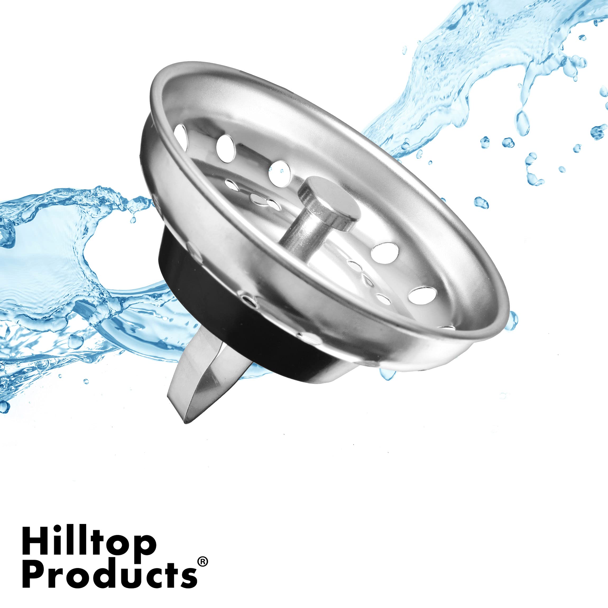 Hilltop Products Kitchen Sink Strainer & Stopper Combo, 3.5" Drain, Stainless Steel Basket, Silver, Model sdf - 2 Pack