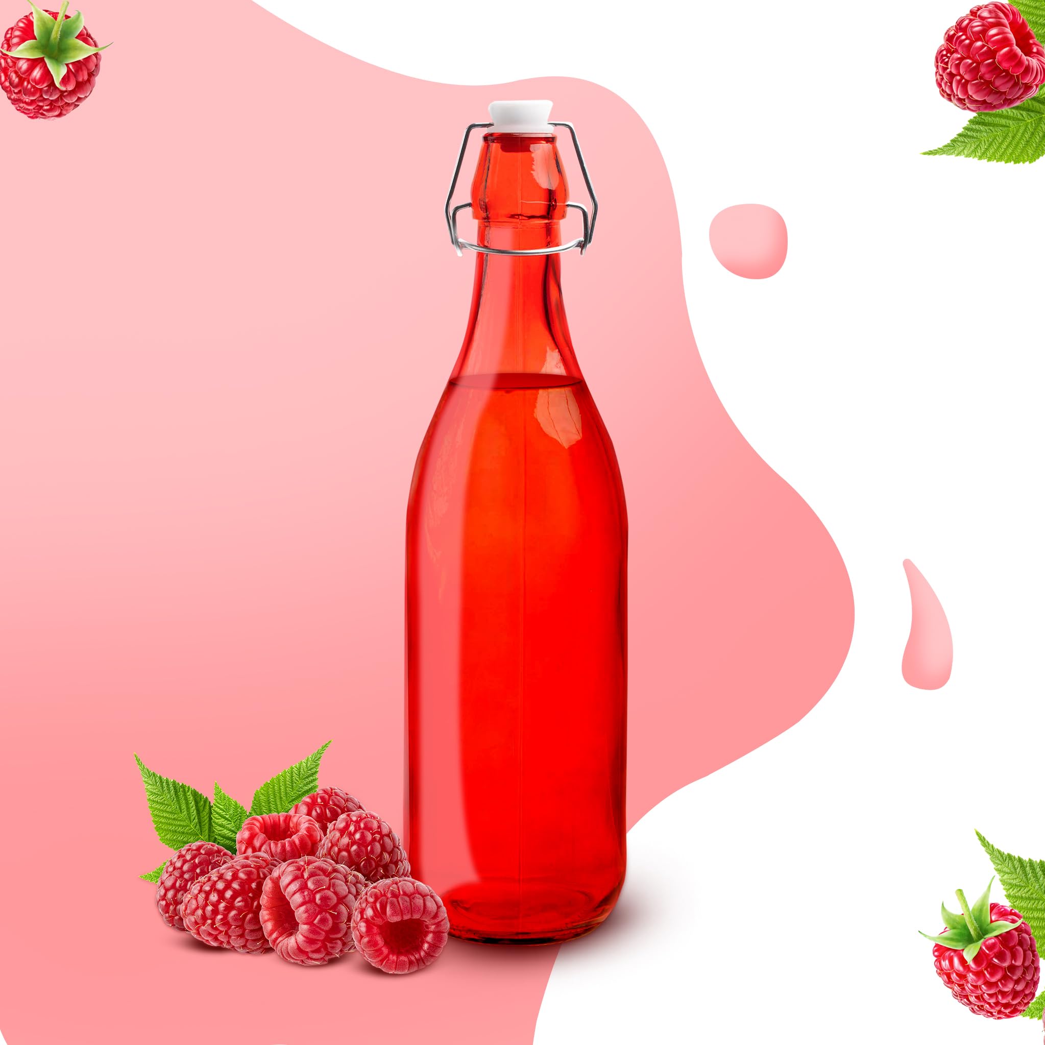 Agaro Elegant Flip Top Glass Bottle 1L Red, 1000Ml, Freezer Safe & Leakproof Flip Cap, Red Colour & Stylish