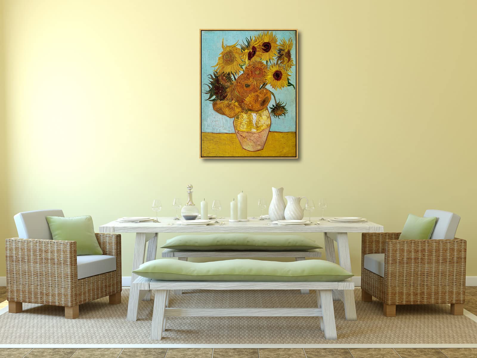 Wieco Art Large Framed Wall Art Of Sunflower By Van Gogh Paintings Reproduction Abstract Canvas Prints For Home Living Room Deco