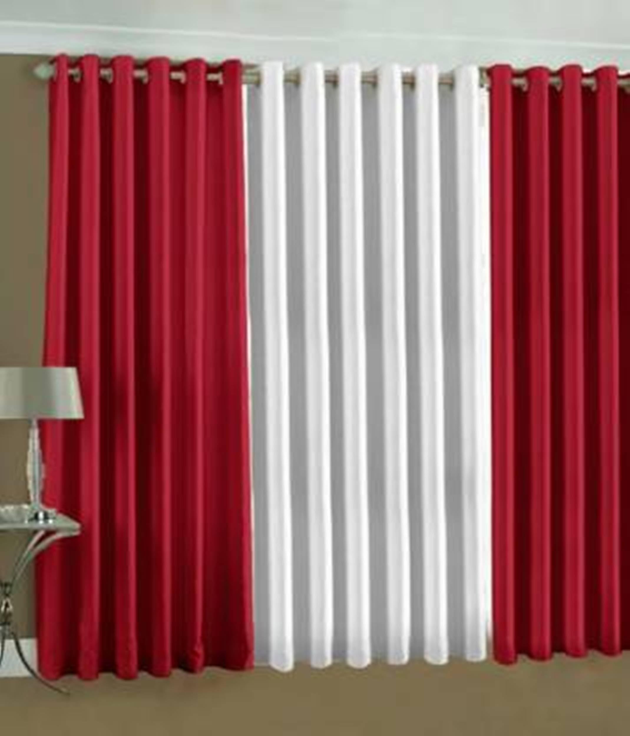 Galaxy Home Decor Solid Plain Curtains for Long Door 9 Feet, Pack of 3, Red & White