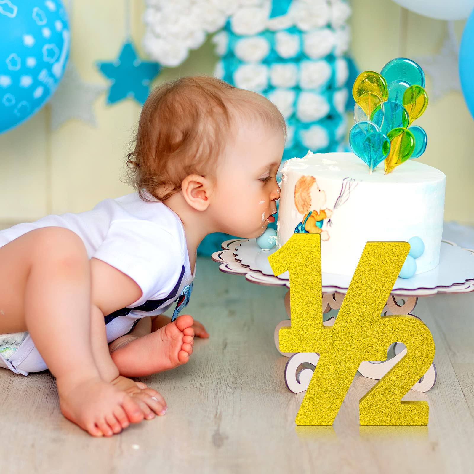 Chunful Half Number Sign Glitter 1/2 Baby Birthday Party Supplies Half Birthday Decorations Freestanding 6 Month Photo Prop Deco