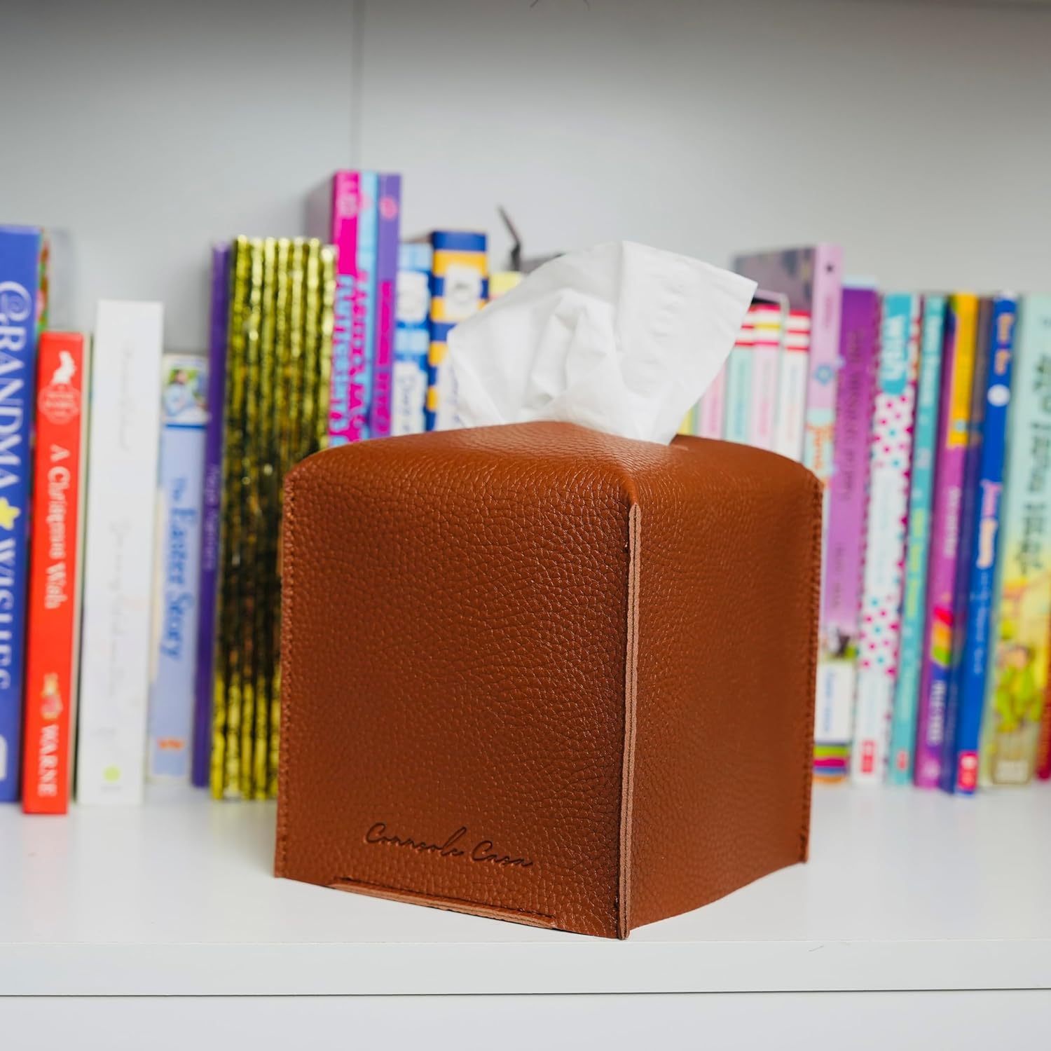 Connsole Casa Premium Pu Leather Tissue Box Holder - Elegant Hotel-Style Camel Tissue Box Cover For Enhanced D  Cor Of Home, Off