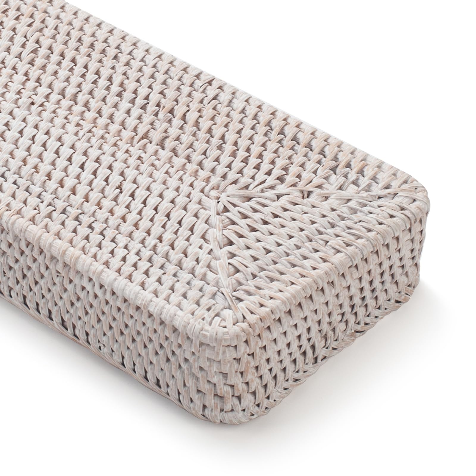 Rattan Bathroom Vanity Trays Toilet Tank Baskets Long Narrow Hand Towel Storage Basket For Storage, Decorative (Whitewash 16.3 X