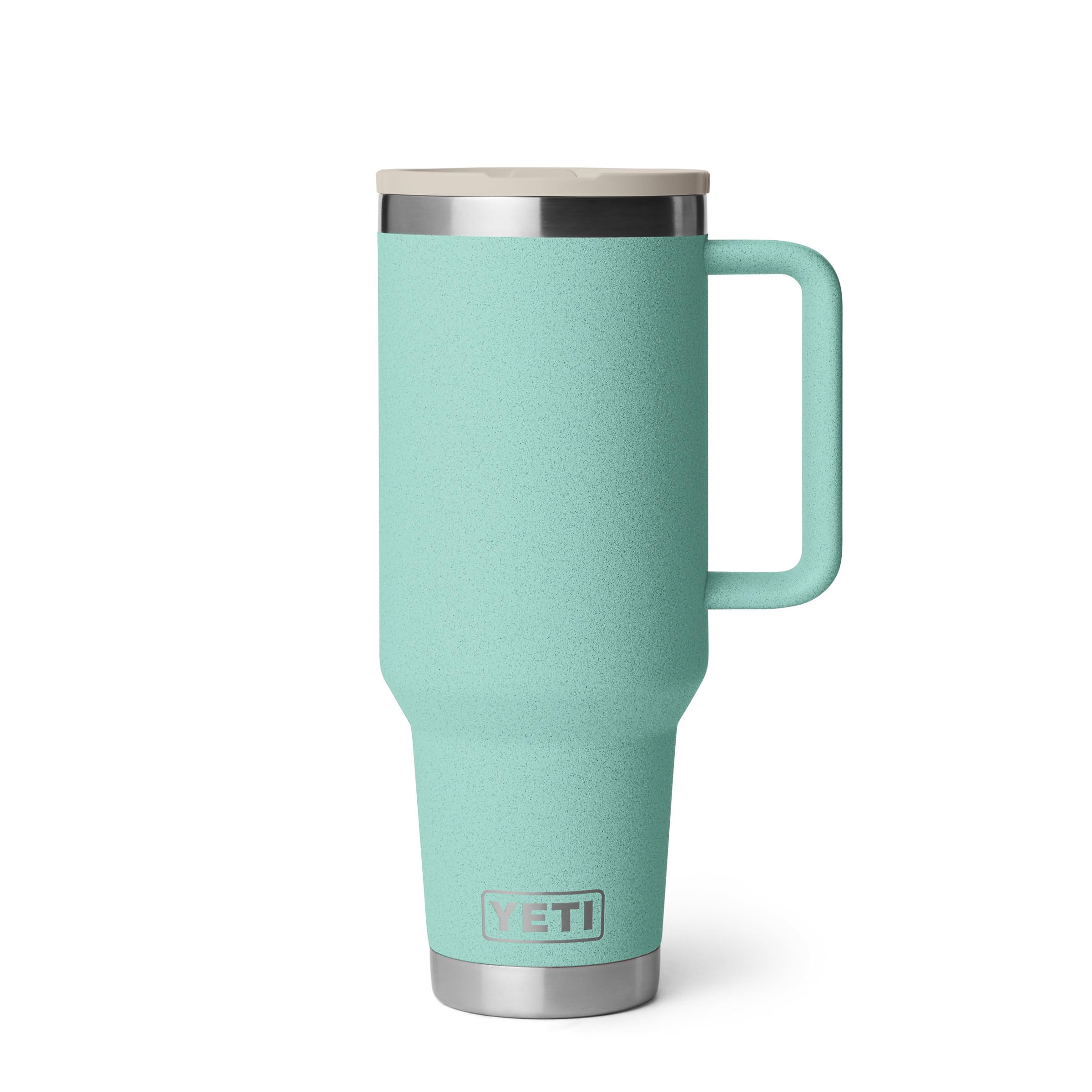 YETI Rambler 40 oz Travel Mug with Flip Straw Lid  Stainless Steel, Vacuum Insulated, Leakproof, Cup Holder Friendly, Sea Stone