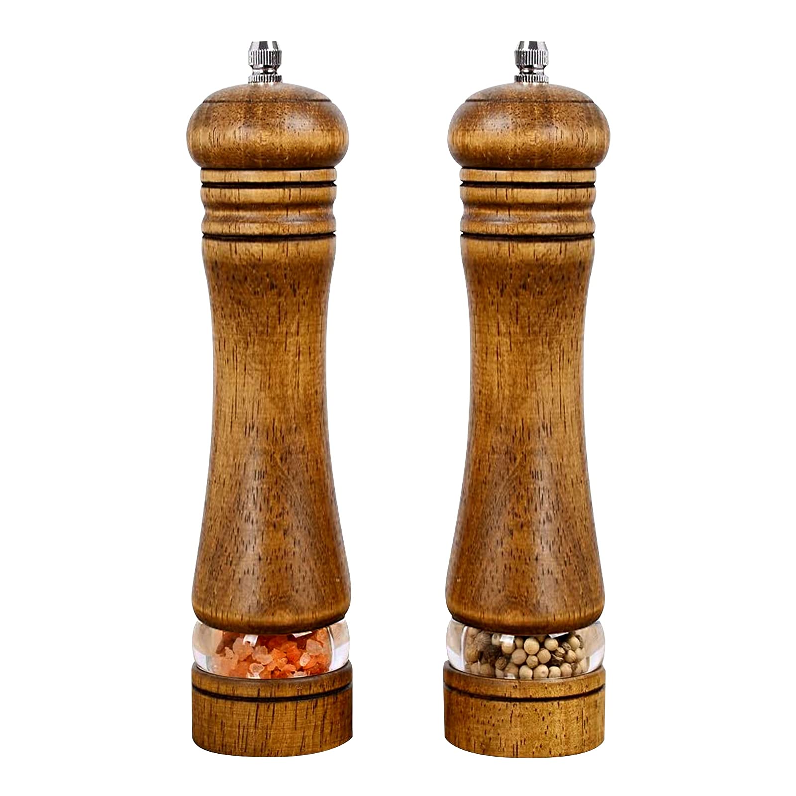 Haomacro Pepper Grinder,Wood Salt And Pepper Grinder Mills Setsclassic Manual Salt Grinder Refillable Pepper Mill Sets With Acry