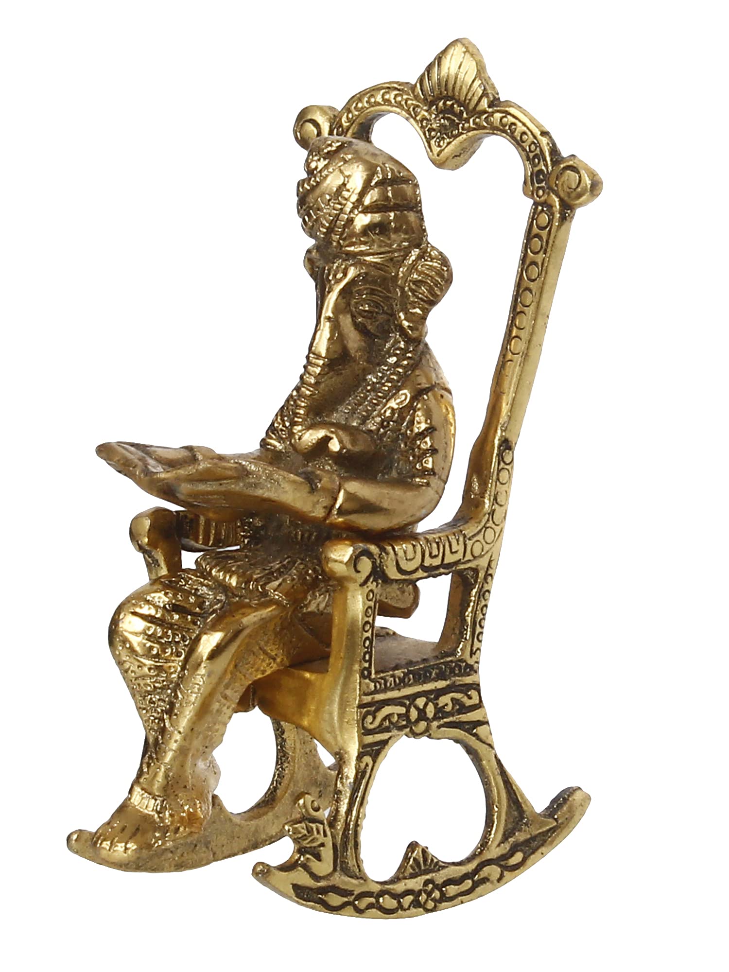Ecraftindia Golden Metal Lord Ganesha Idol Reading Book On Rocking Chair - Decorative Hindu God Statue For Home Decor - Gift For