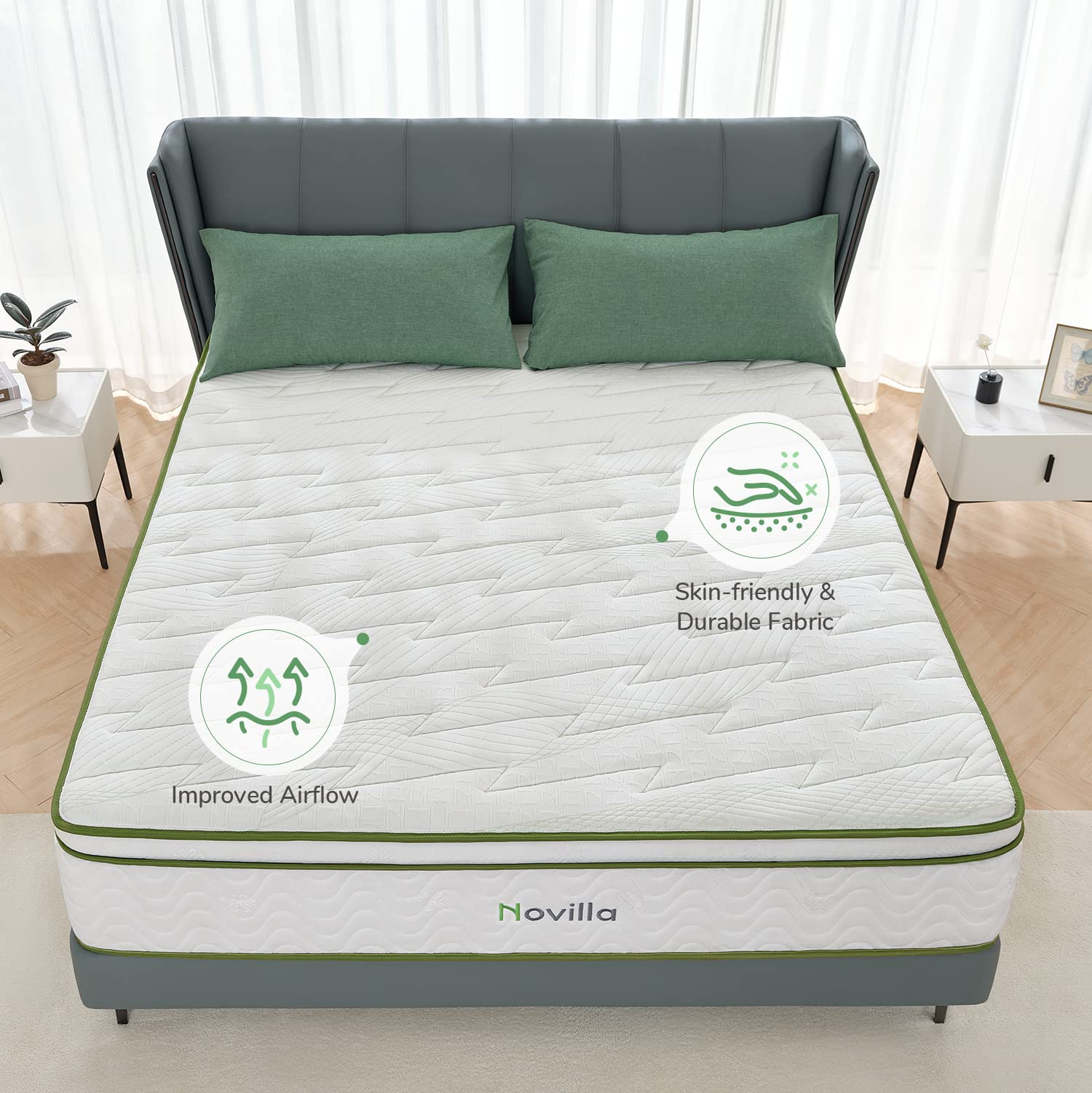Novilla Full Mattress  12 Inch Hybrid Mattress with Gel Memory Foam & Pocketed Coil for Pressure Relief & Motion Isolation  Medium Firm Full Bed Mattress in a Box  Amenity