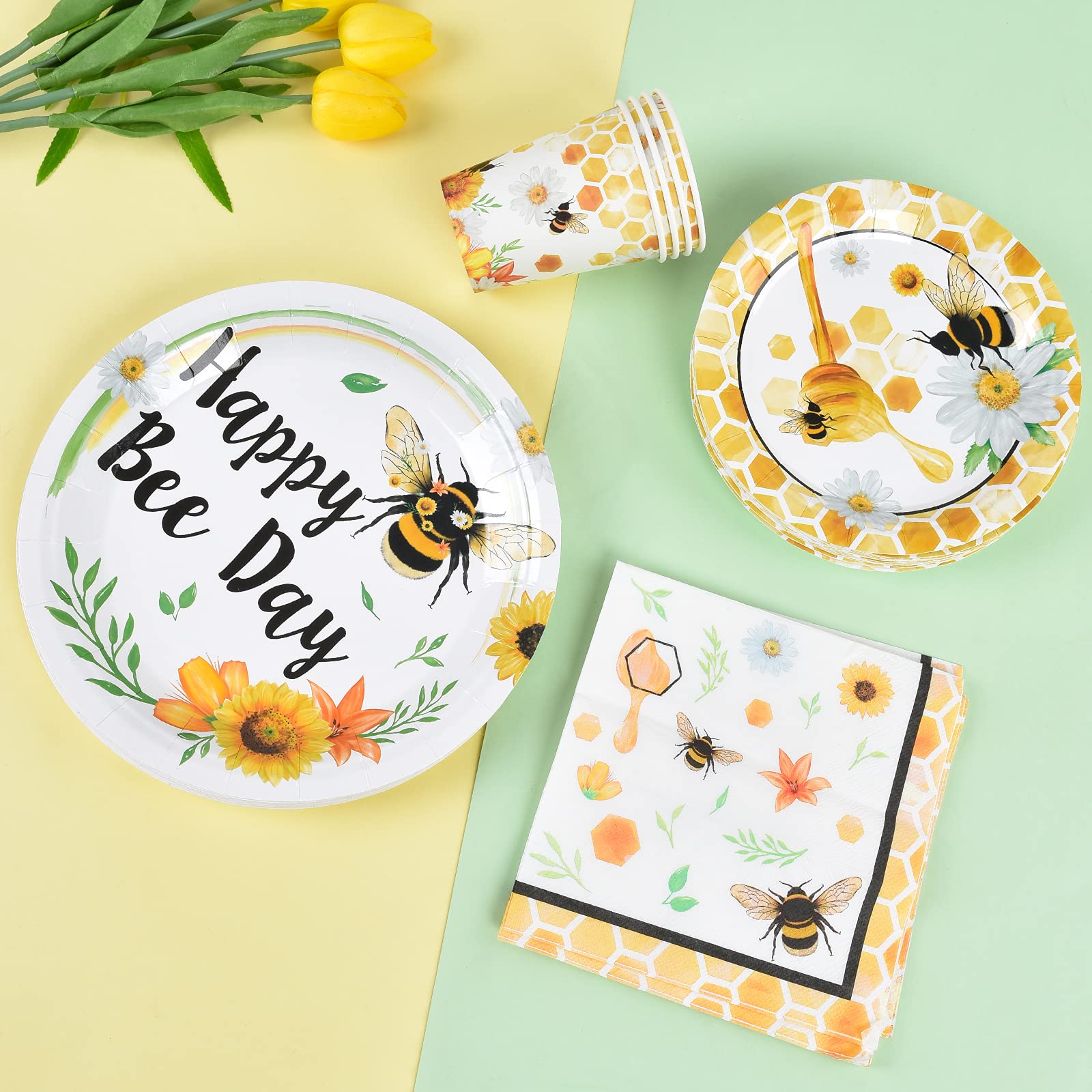 Bee Party Tableware Set - Bee Party Supplies Set For Kids Girls Honey Bee Birthday Bundle Baby Shower Happy Bee Day Paper Plates