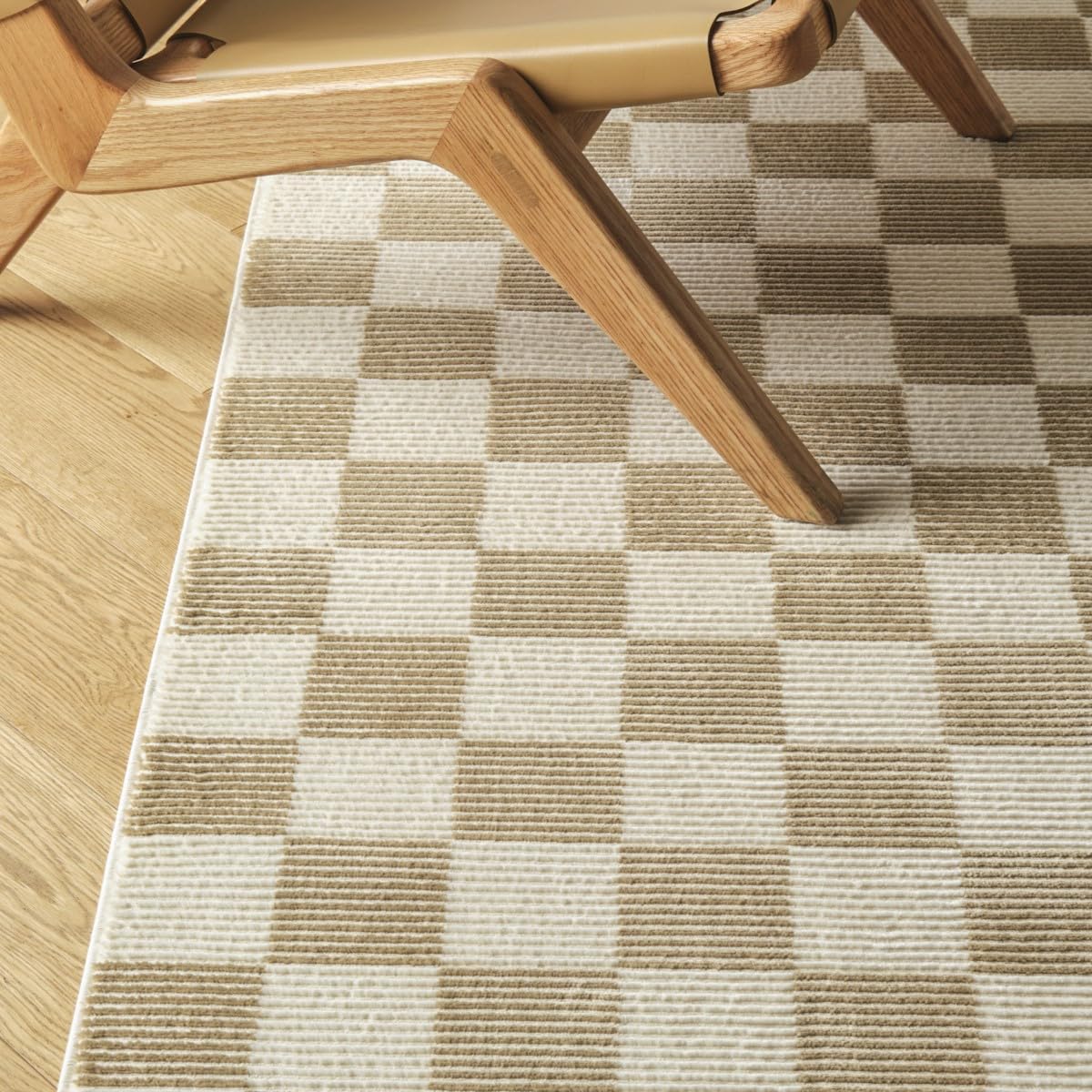 Revival Rugs Gambit 8x10 Checkered Rug Washable Area Rug for Living Room Bedroom - 100% Recycled Oeko-TEX Certified, Medium Pil