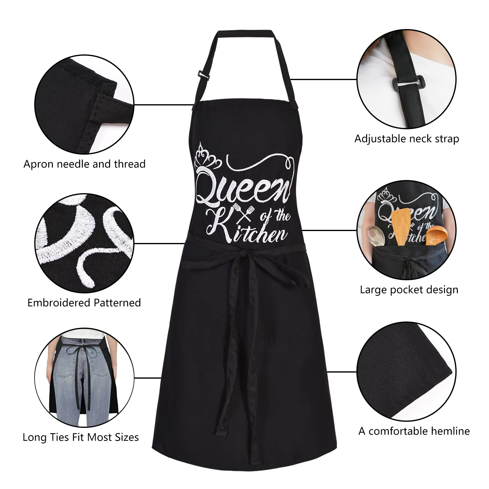Funny Aprons For Women With Pockets, Kitchen Cooking Grilling Bbq Cute Chef Apron, Mothers Day Birthday Gifts For Women (Black/F