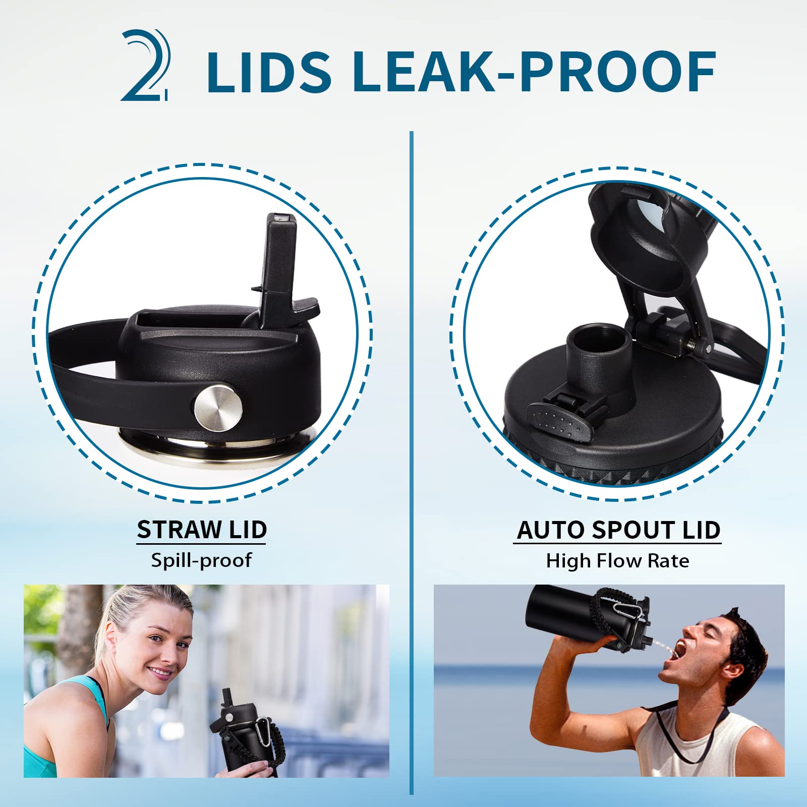 VICKNIY 32oz Insulated Water Bottles - with Straw Spout Lid  Bottle Holder Strap Sleeve  Survival Paracord Handle  Protective Cup Mat  Sweat-Proof Water Bottle  Metal Thermo Flask for Sports Workout