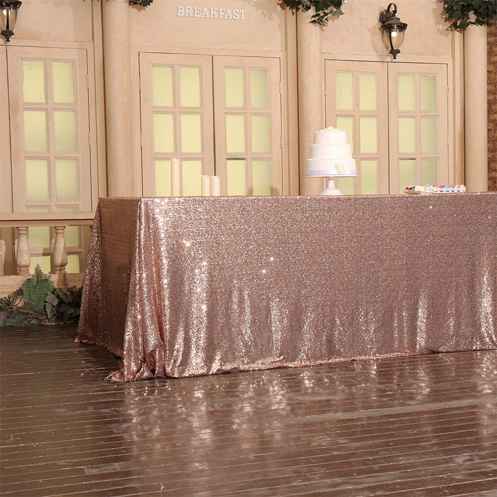 Juya Delight 60'' X 120'' Rose Gold Sequin Tablecloth Rectangle For Wedding Birthday Party Festival Ceremony Cake Dessert Table