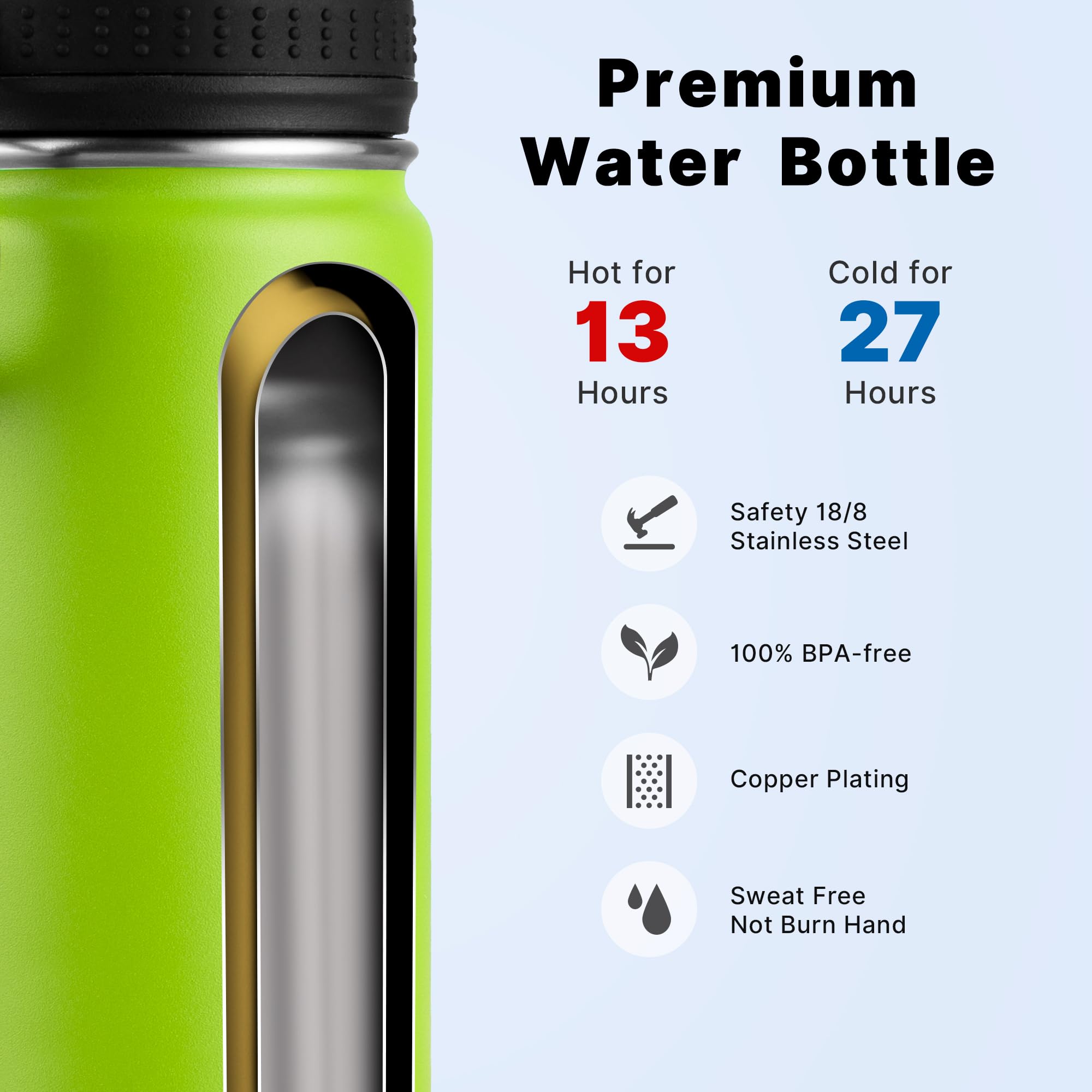Koodee Water Bottle 16 Oz Stainless Steel Double Wall Vacuum Insulated Water Bottle For Kids School -Wide Mouth Sports Metal Wat