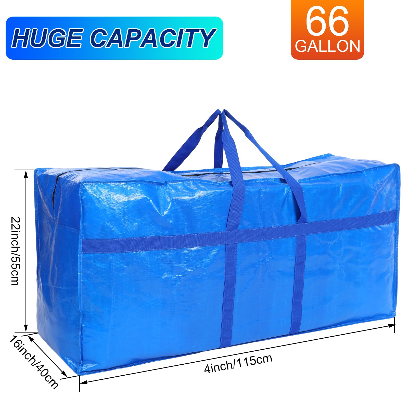 Clysee 4 Pcs 66 Gallon Large Storage Bags With Zipper And Handles Foldable Moving Bags Heavy Duty Extra Large Tote Duffle Bag Fo