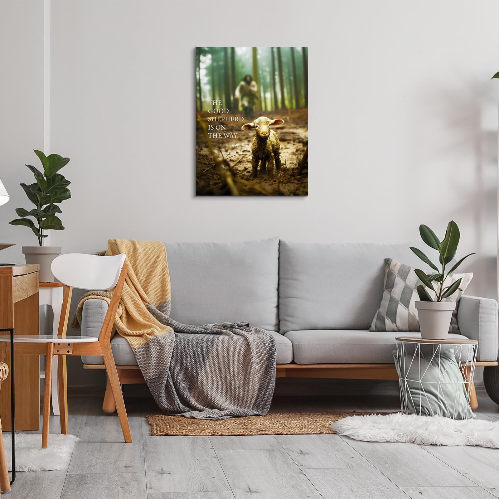 Yonica Jesus And Lamb Canvas Wall Art Jesus Running After Lost Lamb Picture Wall Art Canvas Print Christian Home Decor 32''X48''