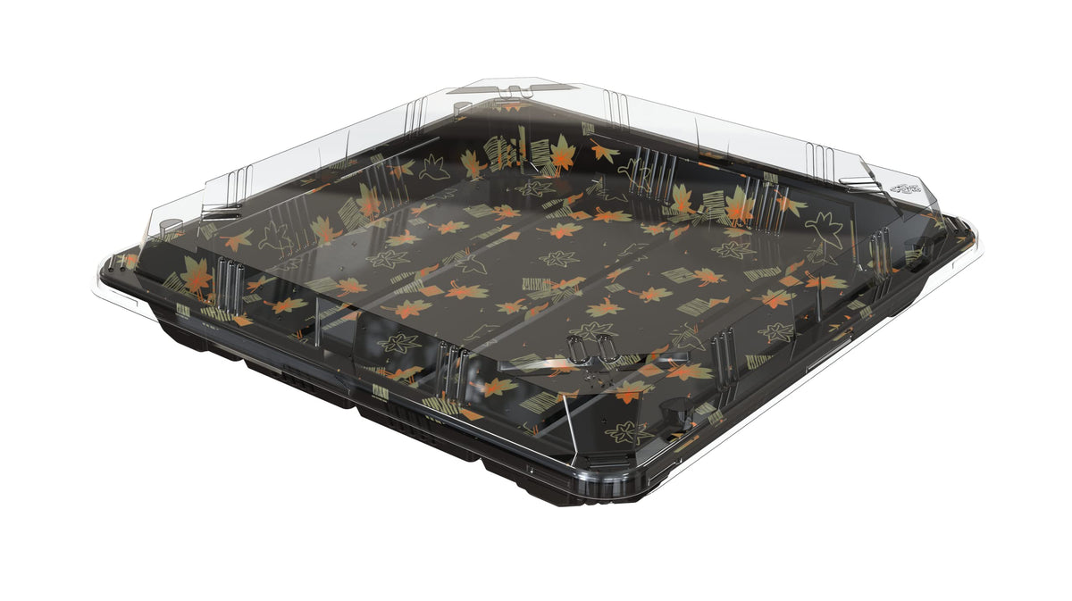 Seaboom 12# Sushi Container Sushi Tray Sushi Plate Samurai Party Tray 10.4 * 10.4-Inch Take Out Tray With Clear Lid 200 Sets 12#