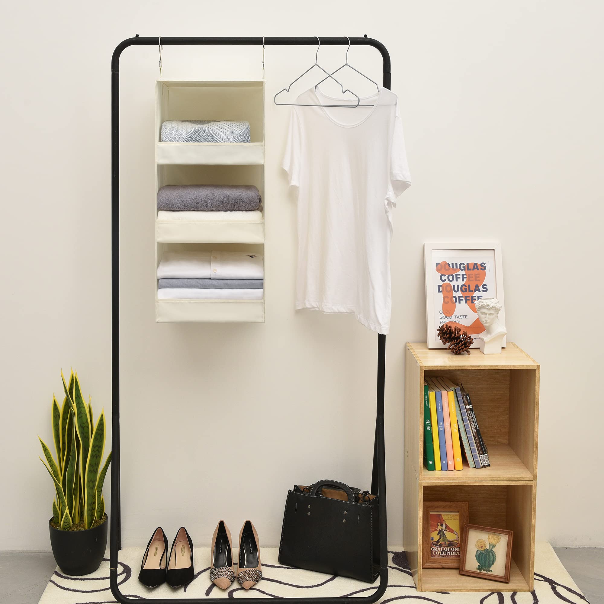 Granny Says 3-Shelf Hanging Organizer, Foldable Hanging Closet Storage, Hanging Shelves For Wardrobes & Rv Closet, Beige, 29 ''