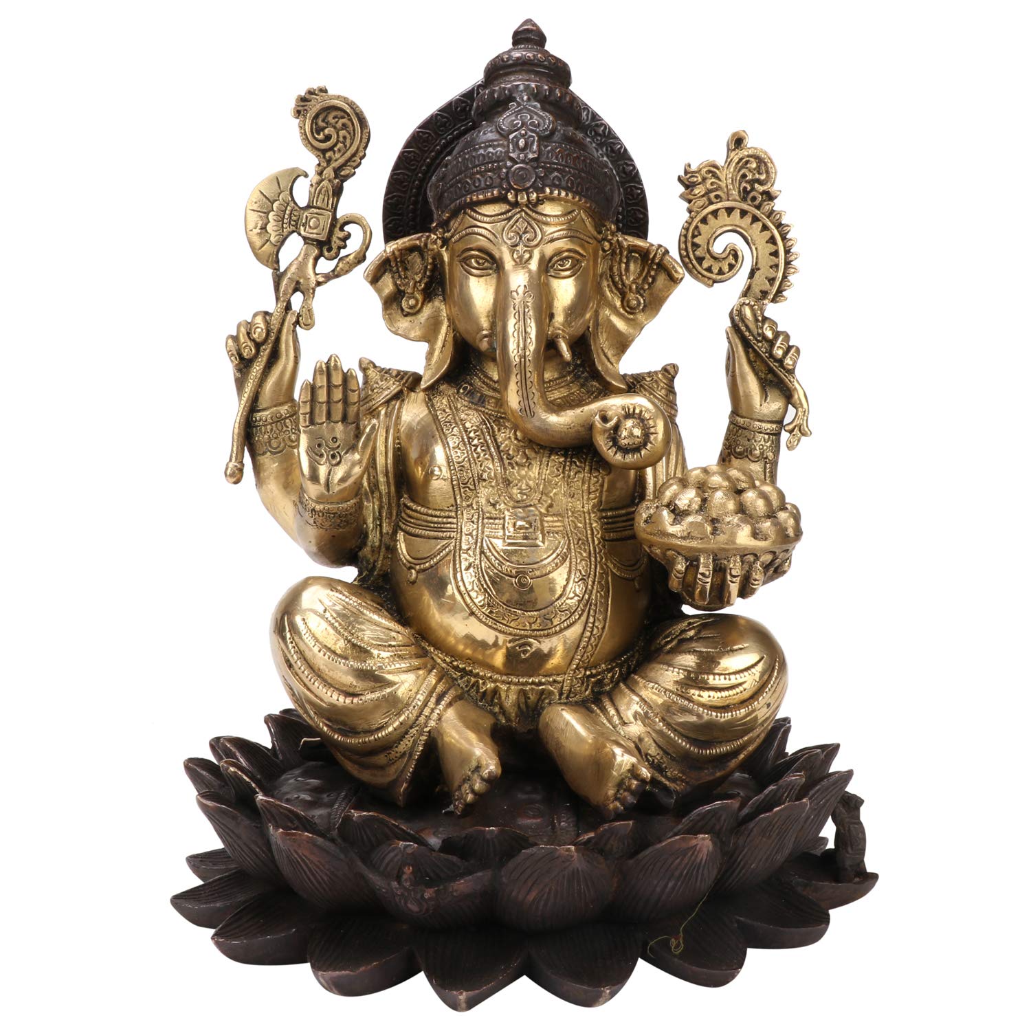 Svarup Brass Mangalkari Ganesha Sitting On Lotus Bhagwan Idol Ganesh Statue Ganpati Murti For Home Entrance Decor Diwali Gift He