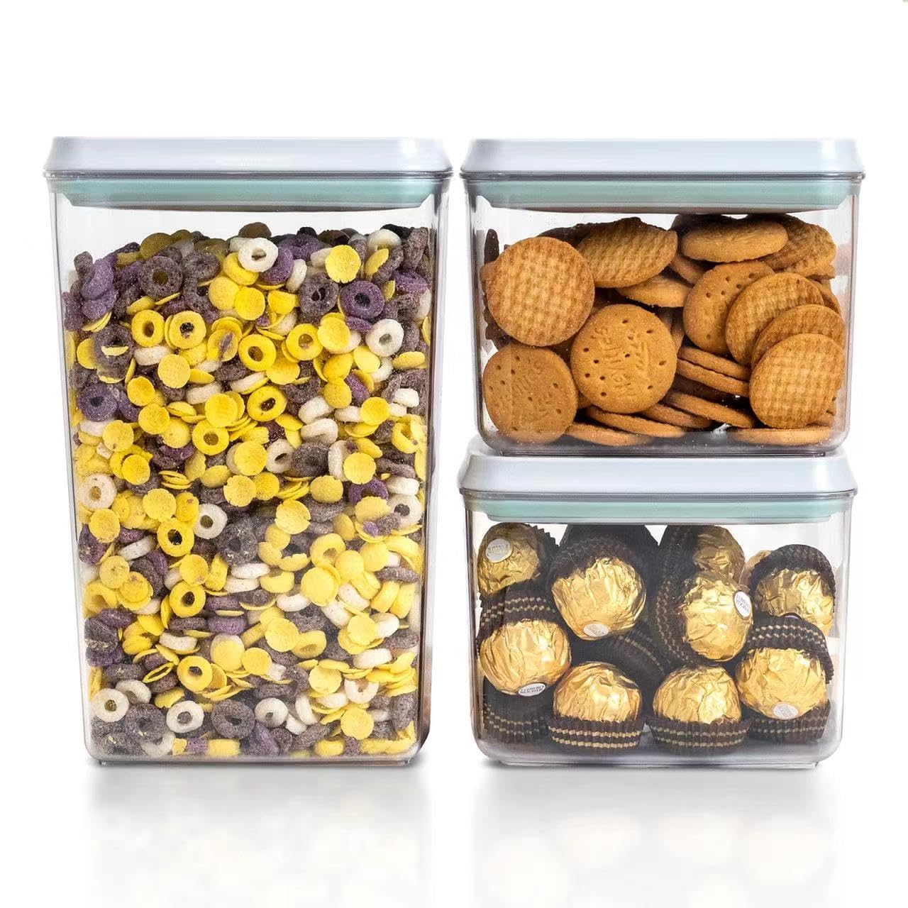 Tourdeus Pop Top Food Storage Containers, 3-Piece Pantry Containers with Lids Airtight, BPA Free Pop Containers for Food Storage