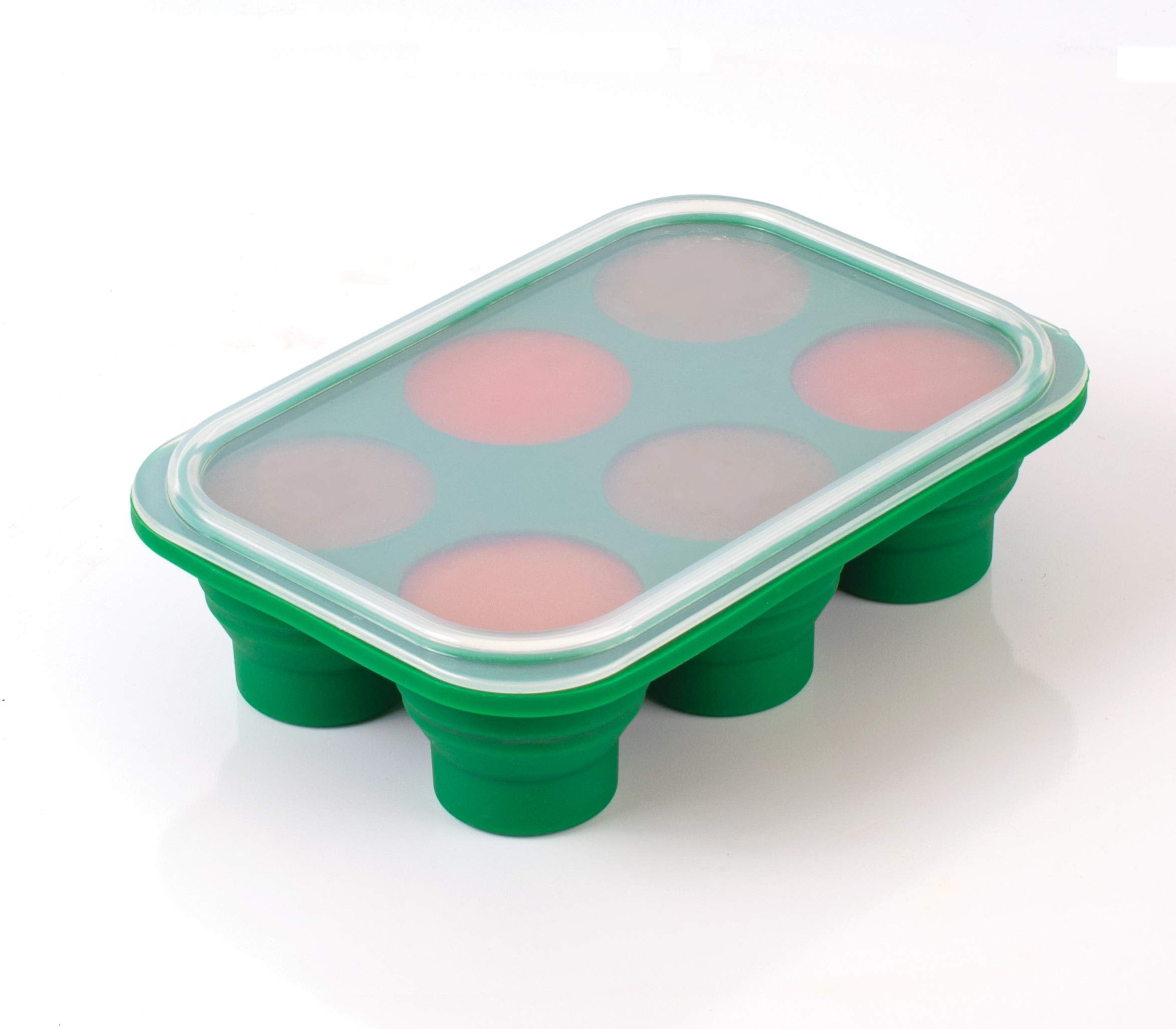 Hic Kitchen Prep-N-Freeze Mini Portion Tray With Lid, Collapsible European-Grade Silicone, 6-Sections Hold 2-Ounces Each