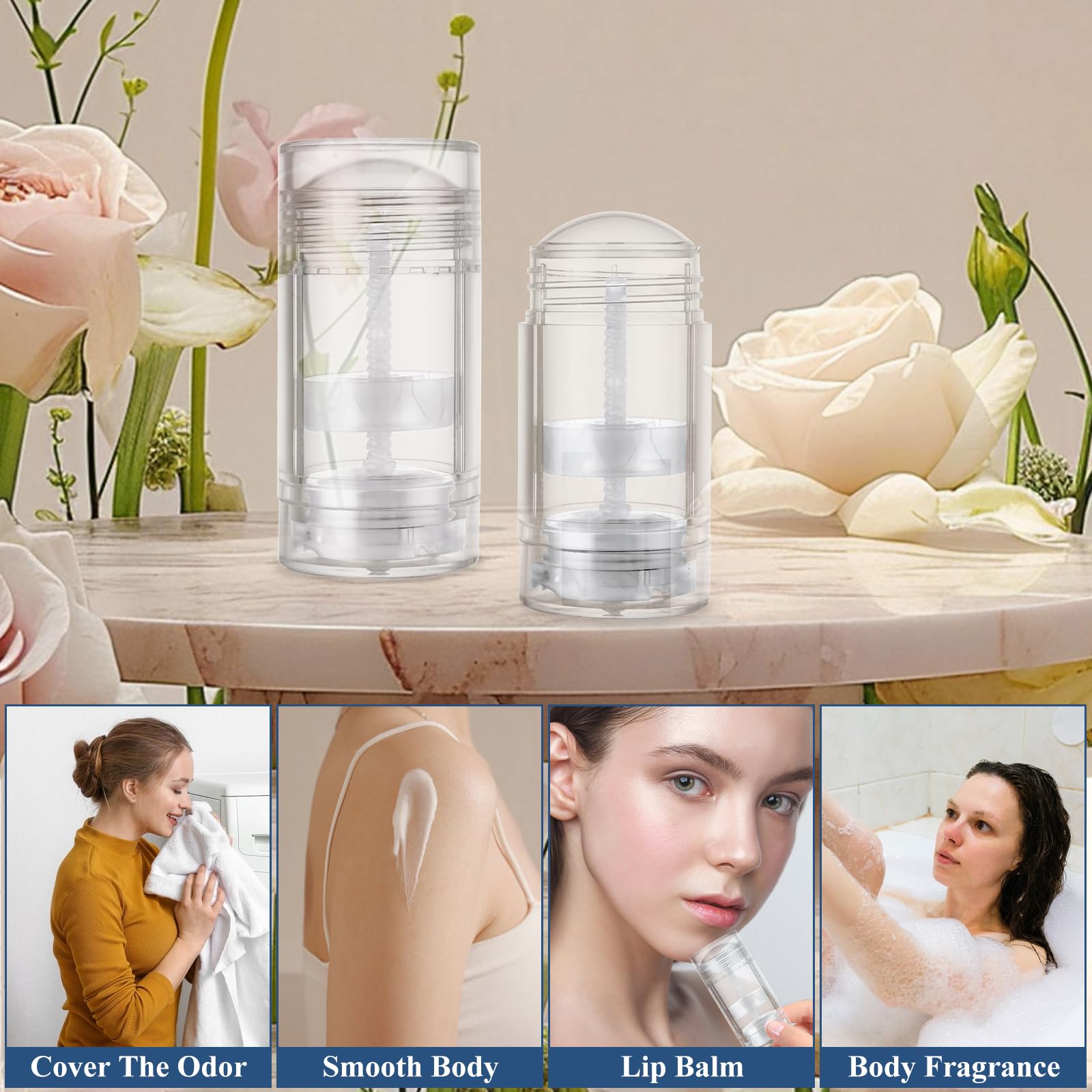 Eatheaty 12 Pcs 30Ml/1Oz Empty Deodorant Containers Refillable Bottom, Clear Twist Up Deodorant Bottles Round Lip Balm Tubes For