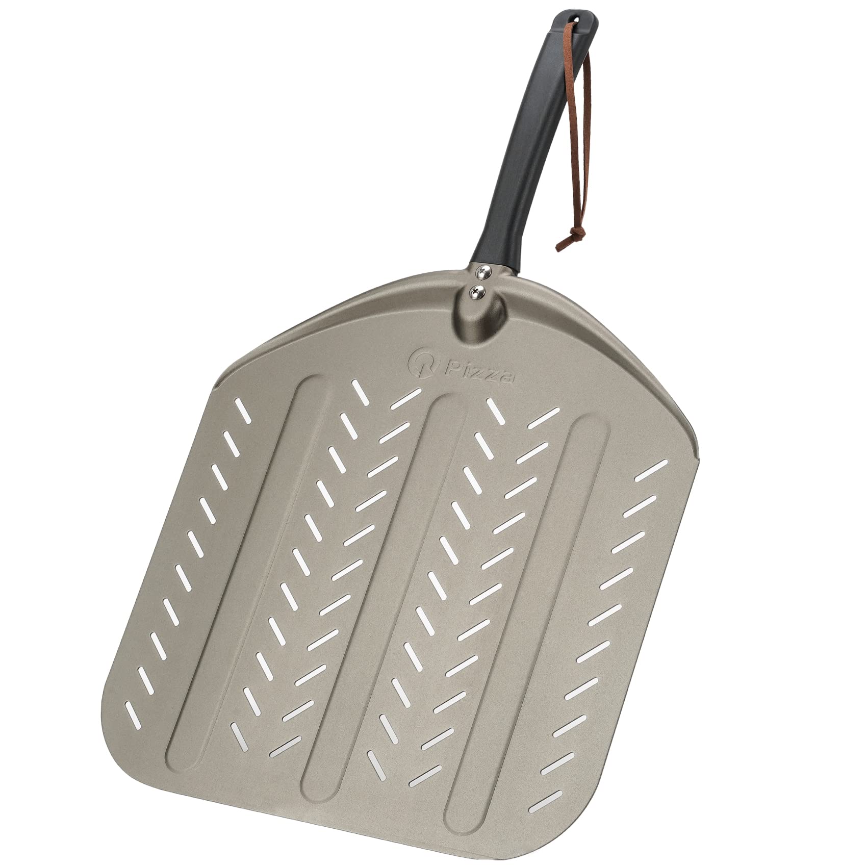 Q Pizza Aluminium Pizza Peel For 13'' Pizza, 12 X 14 Inch Perforated Metal Pizza Turning Paddle For Grill Oven - Non-Stick Pizza