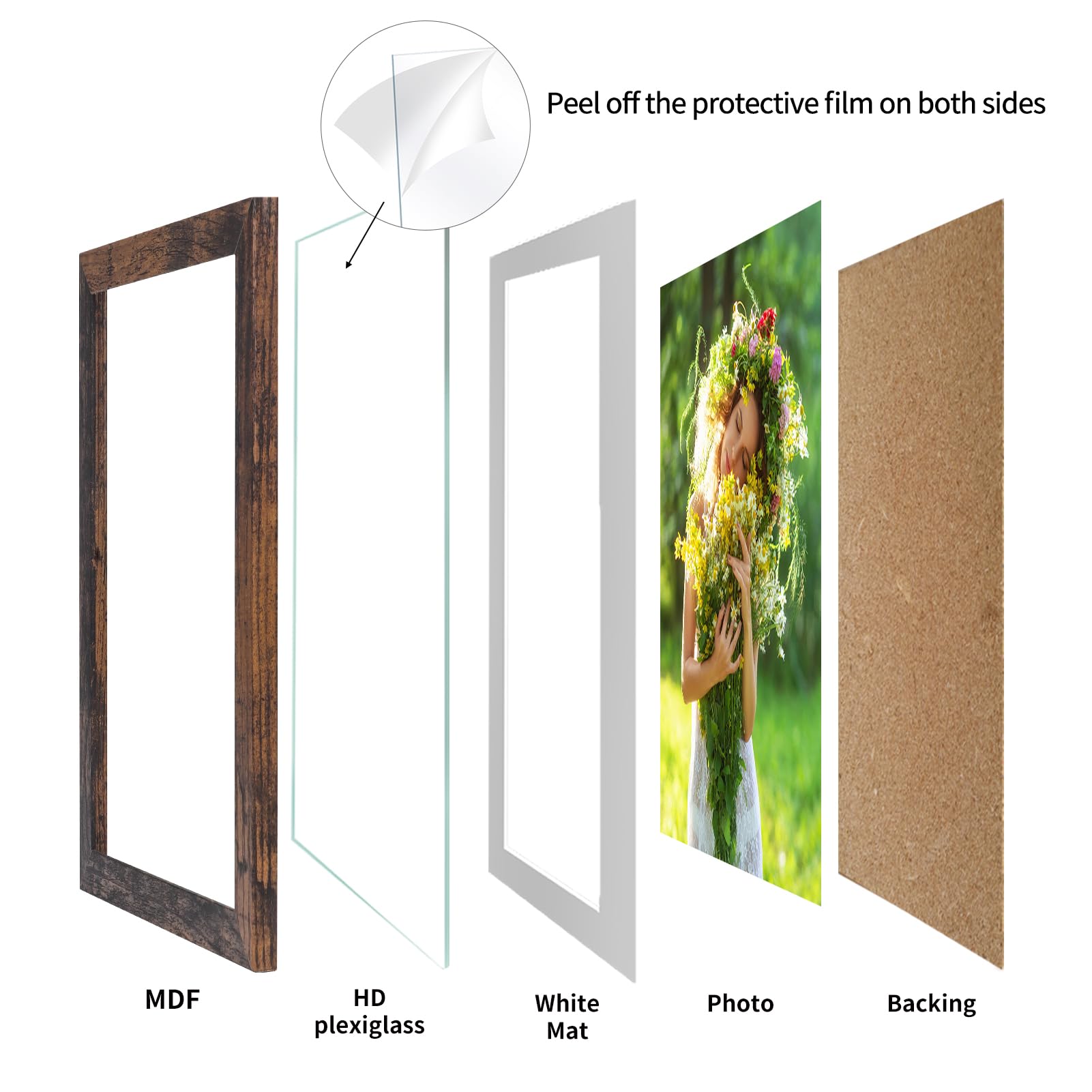 Lyeasw 4x6 Picture Frame 15 Pack, Rustic Brown Bulk Photo Frames 5 x 7 Matted to 4 x 6 Pictures, Display 4x6 with Mat or 5x7 wit