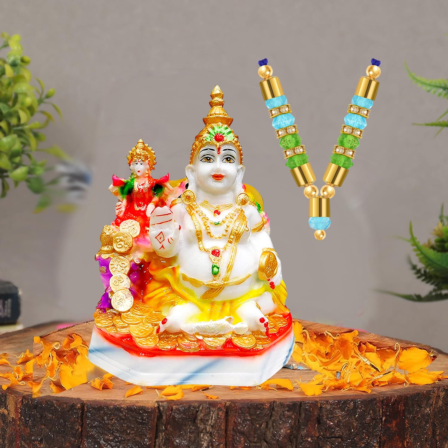 4 Inches Resin Kuber-Laxmi Murti- Statue For Home Decor & Gifting| Laxmi-Ganesh Silver Coin |God Kuber Idol | Murti| Statue | Sh