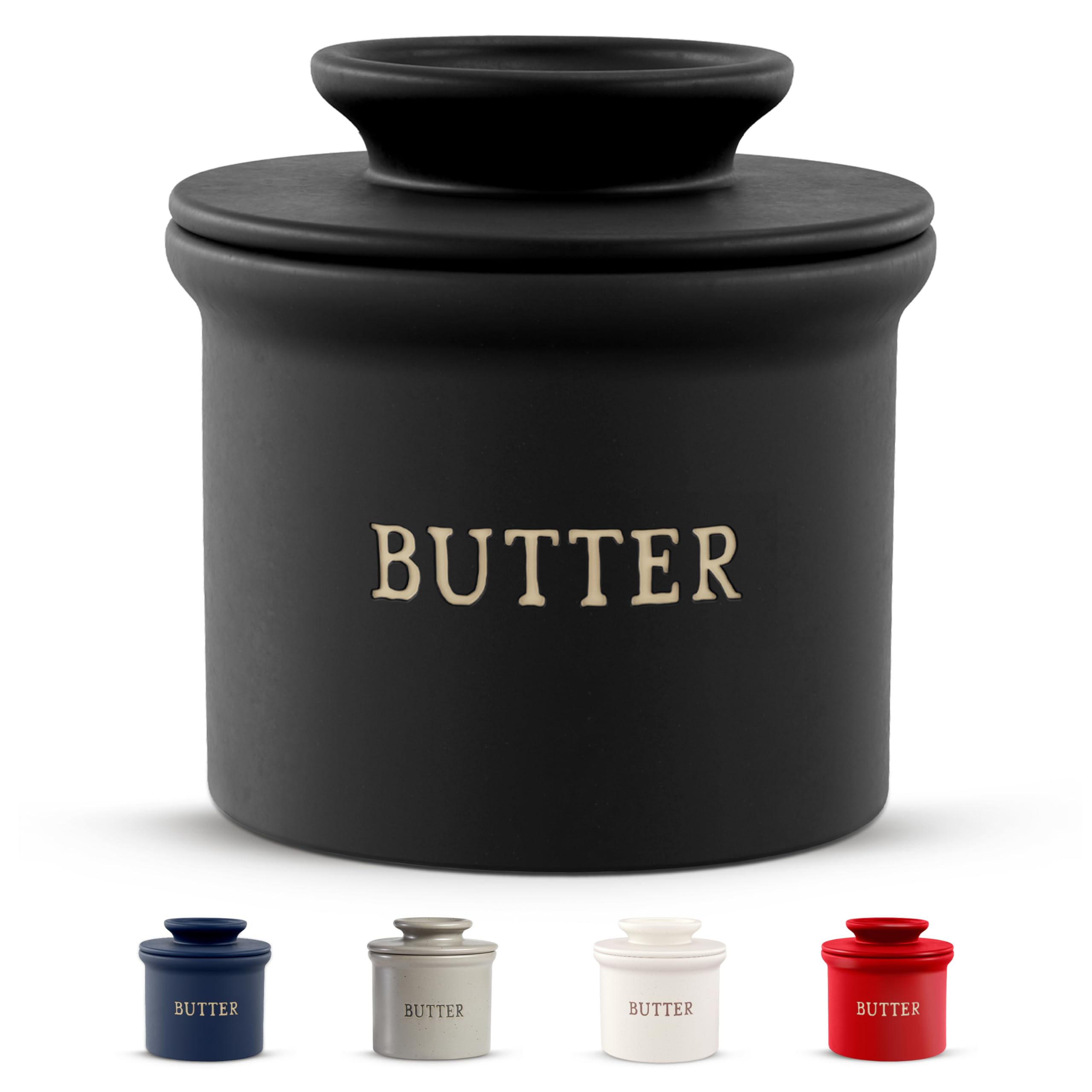 Kook Butter Crock with Lid, Soft Spreadable Butter, Ceramic French Butter Keeper to Leave On Counter with Water Line, Butter Dis