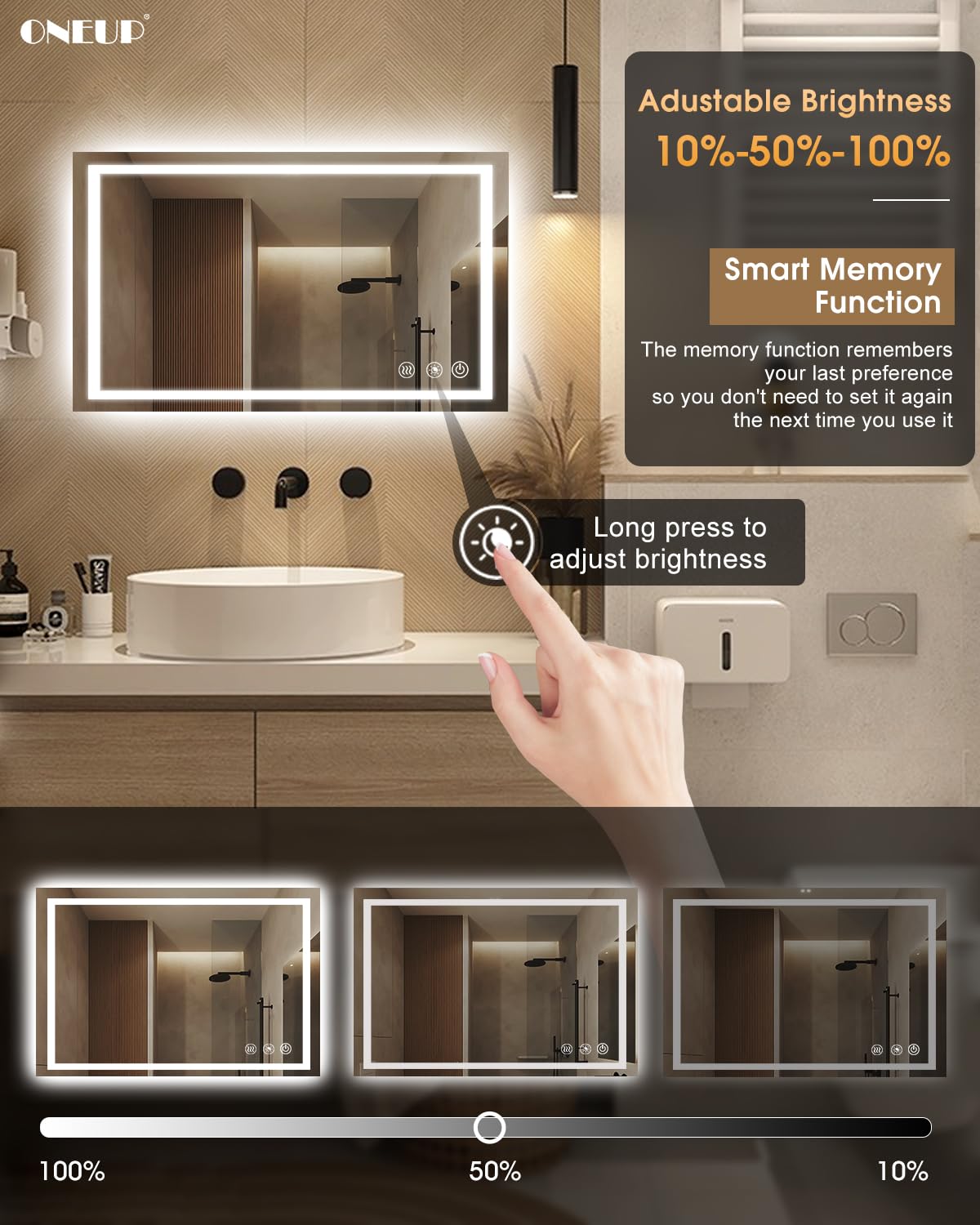 Oneup 40X24 Inch Led Bathroom Mirror,Rgb Color Changing Bathroom Mirror With Lights,Anti-Fog Wall-Mounted Vanity Mirrors,Smart D