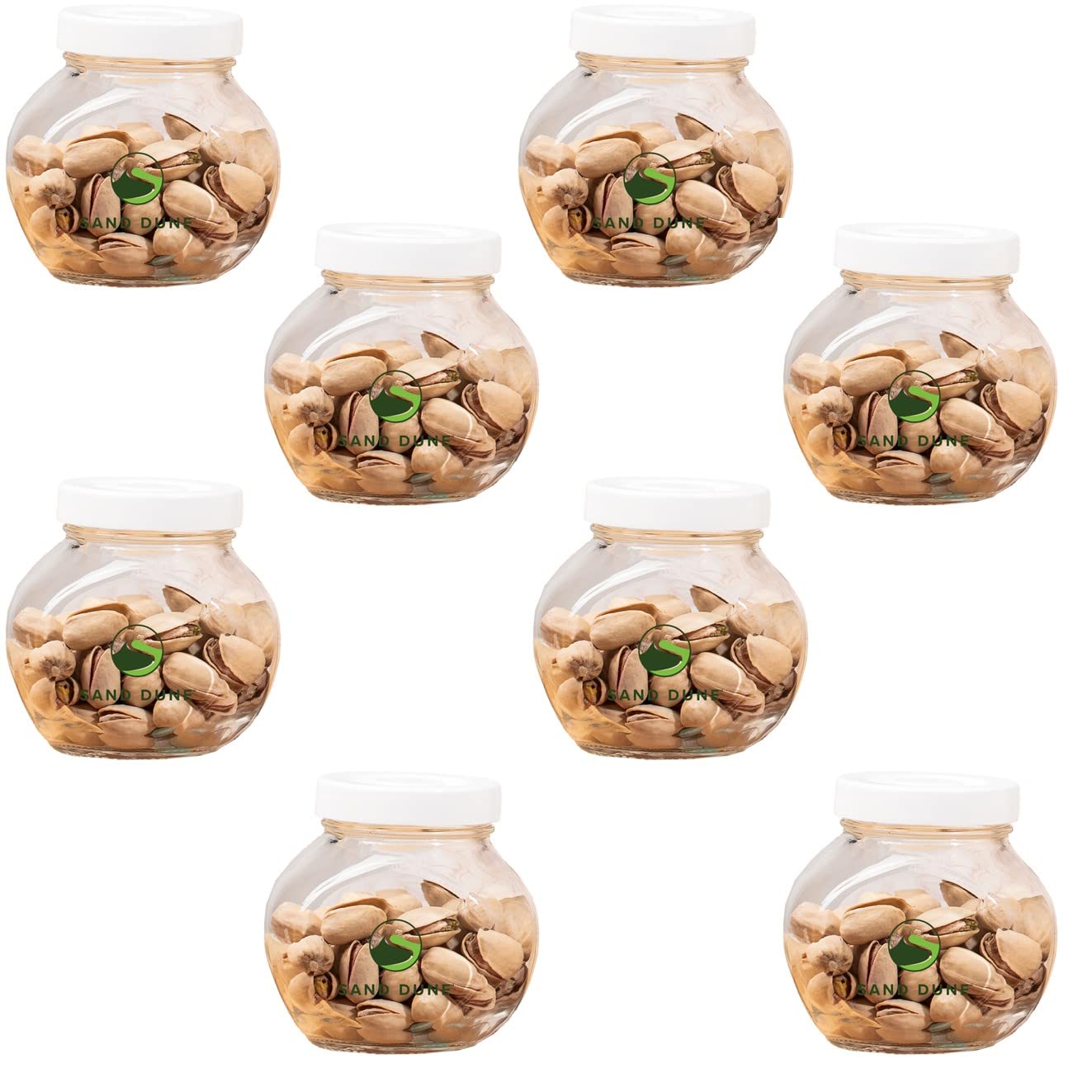 Sand Dune Set Of 8, 200 Ml Each Storage Glass Jar White Plastic Cap, Transparent | Bpa Free | Storage Jar Containers/Barni For K