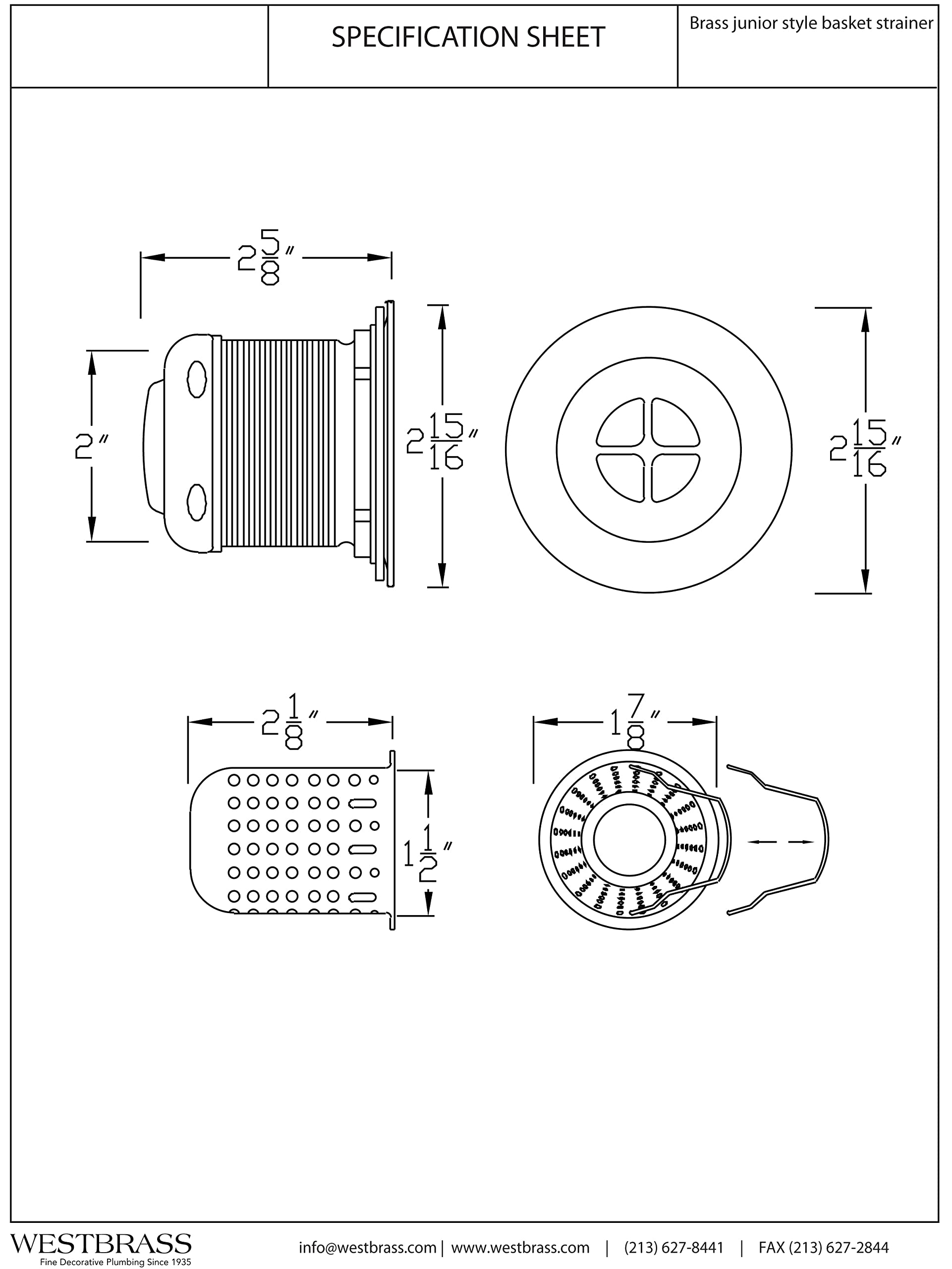 Westbrass A218-62 Junior Bar And Laundry Sink Drain Assembly With Removable Strainer Basket, Matte Black