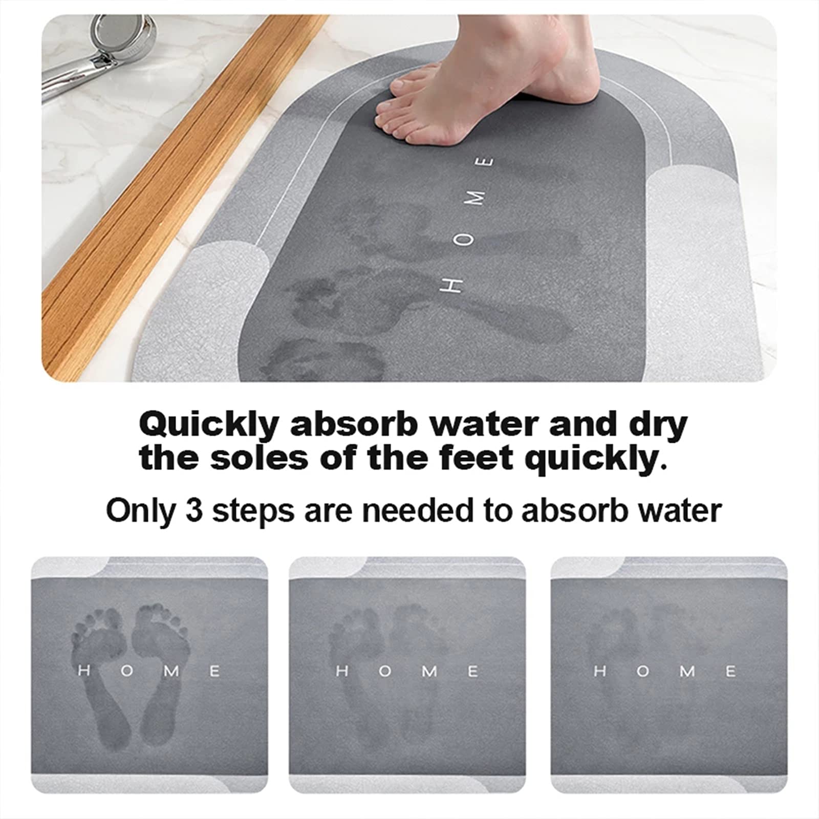 Super Absorbent Bath Mat, Quick-Drying Bathroom Mats, Super Absorbent Living Room Floor Mat , Rubber Non-Slip Bottom, Easy To Cl