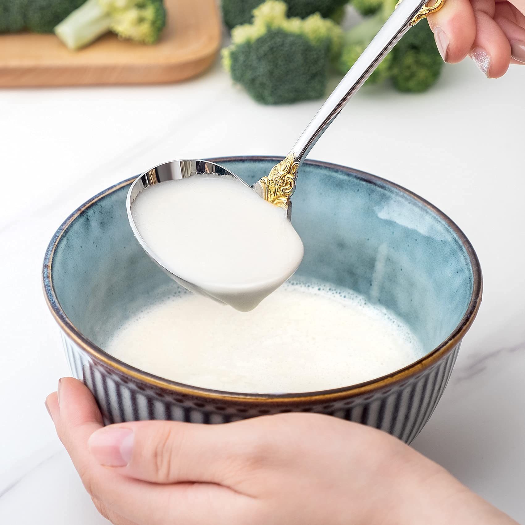 Keawell Luxury Gravy Ladle, 18/10 Stainless Steel, Gold Accent, Small Gravy Spoon For Home. Solid And Sturdy, Dishwasher Safe (1