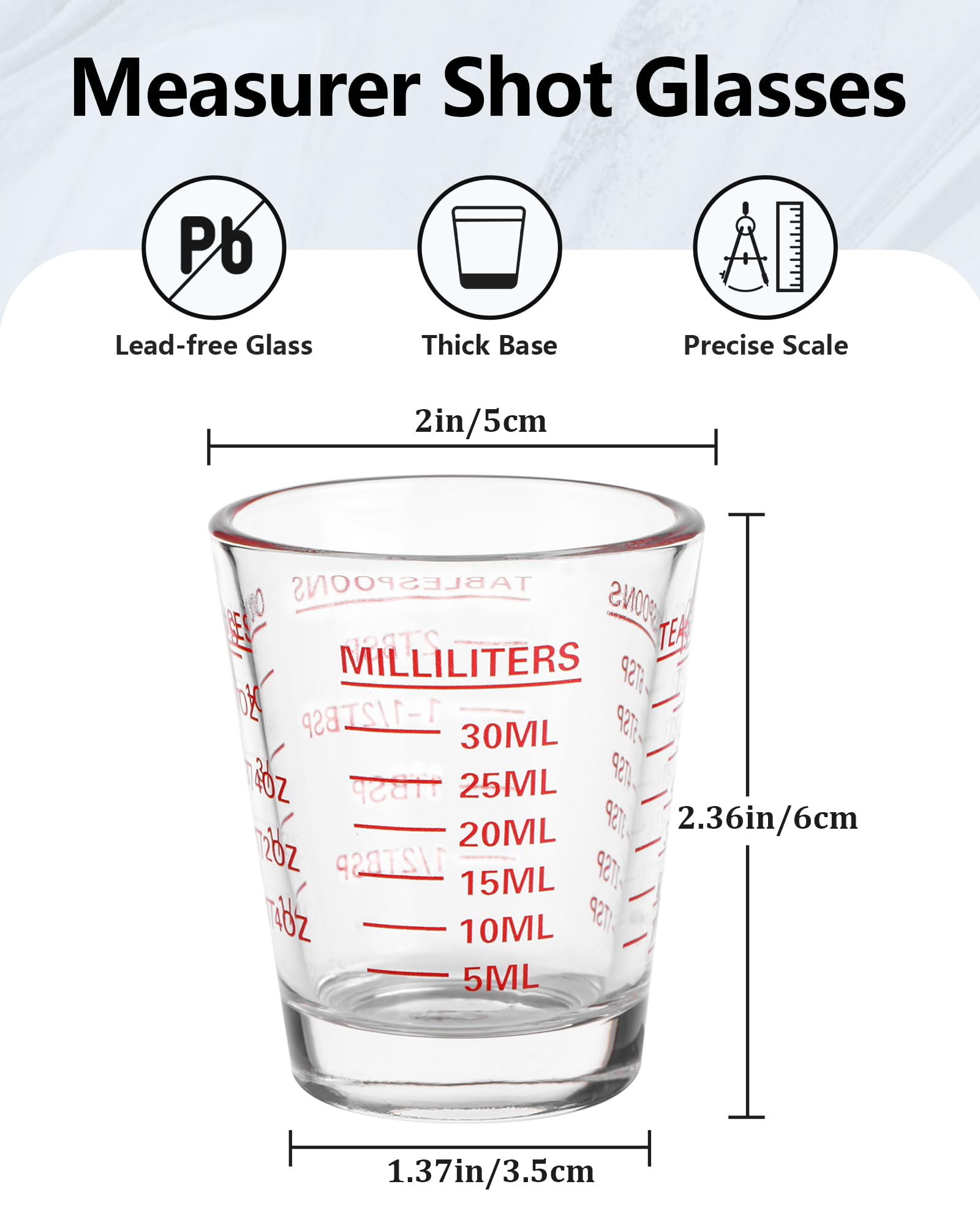 Shot Glasses Measuring Cup Set 4Pack Espresso Shot Glasses Liquid Heavy Glass 26-Incremental Measurement 1 Oz, 2 Tbs, 6 Tsp, 30