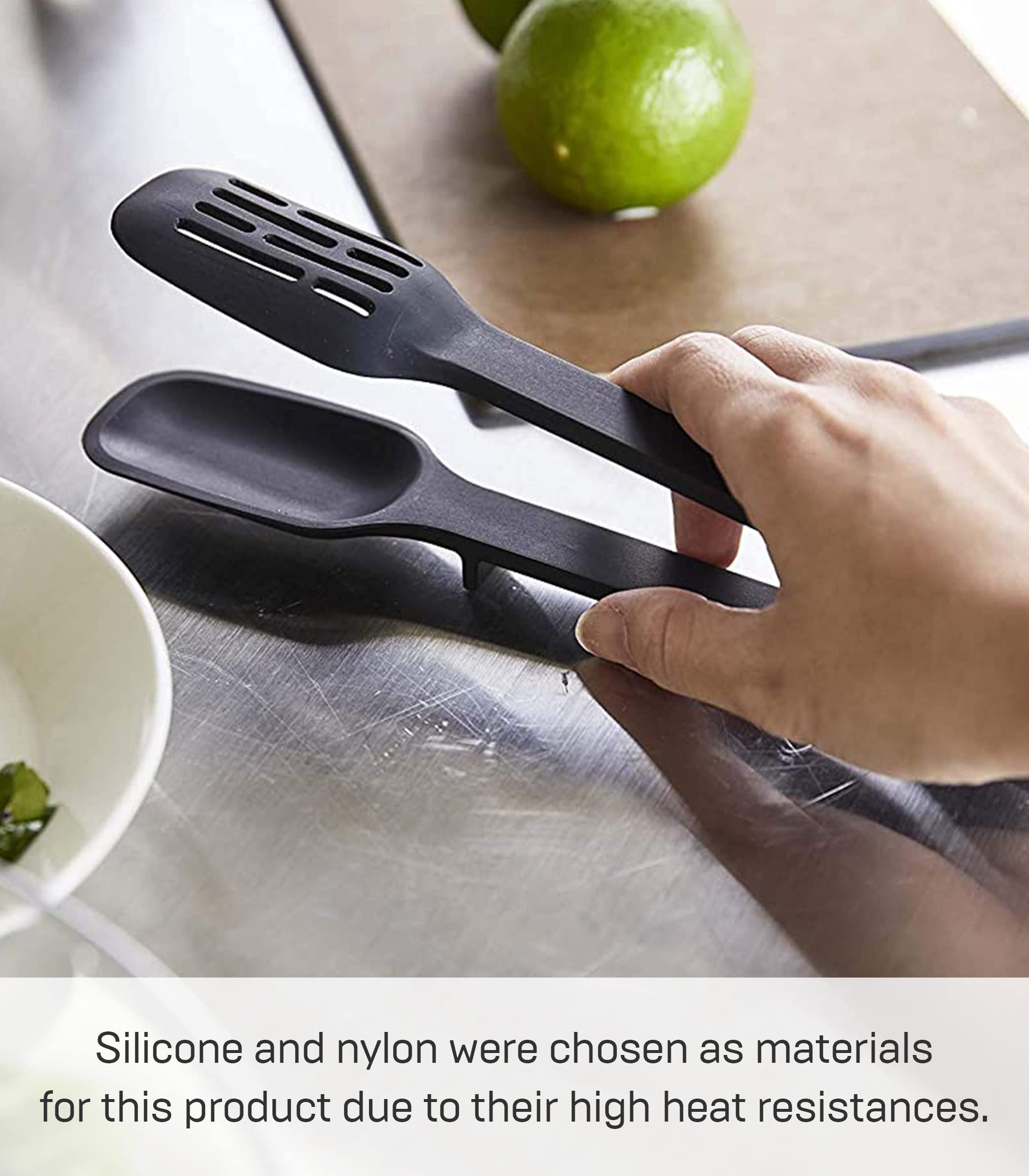 Yamazaki Home Tower Silicone Tongs - Tongs - Silicone, Black